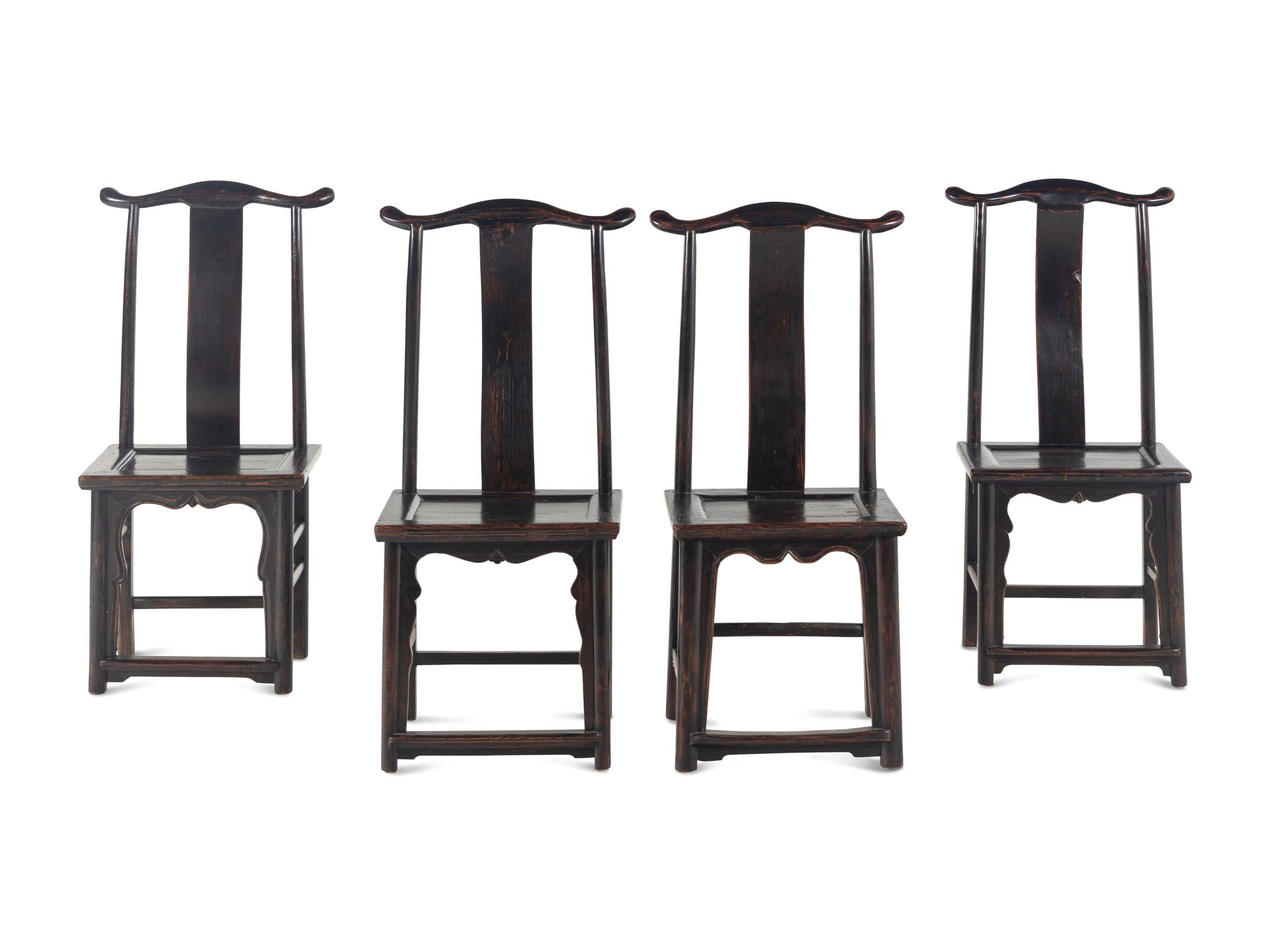 A Set of Four Chinese Black Lacquered Nanmu Side Chairs, Dengguayi