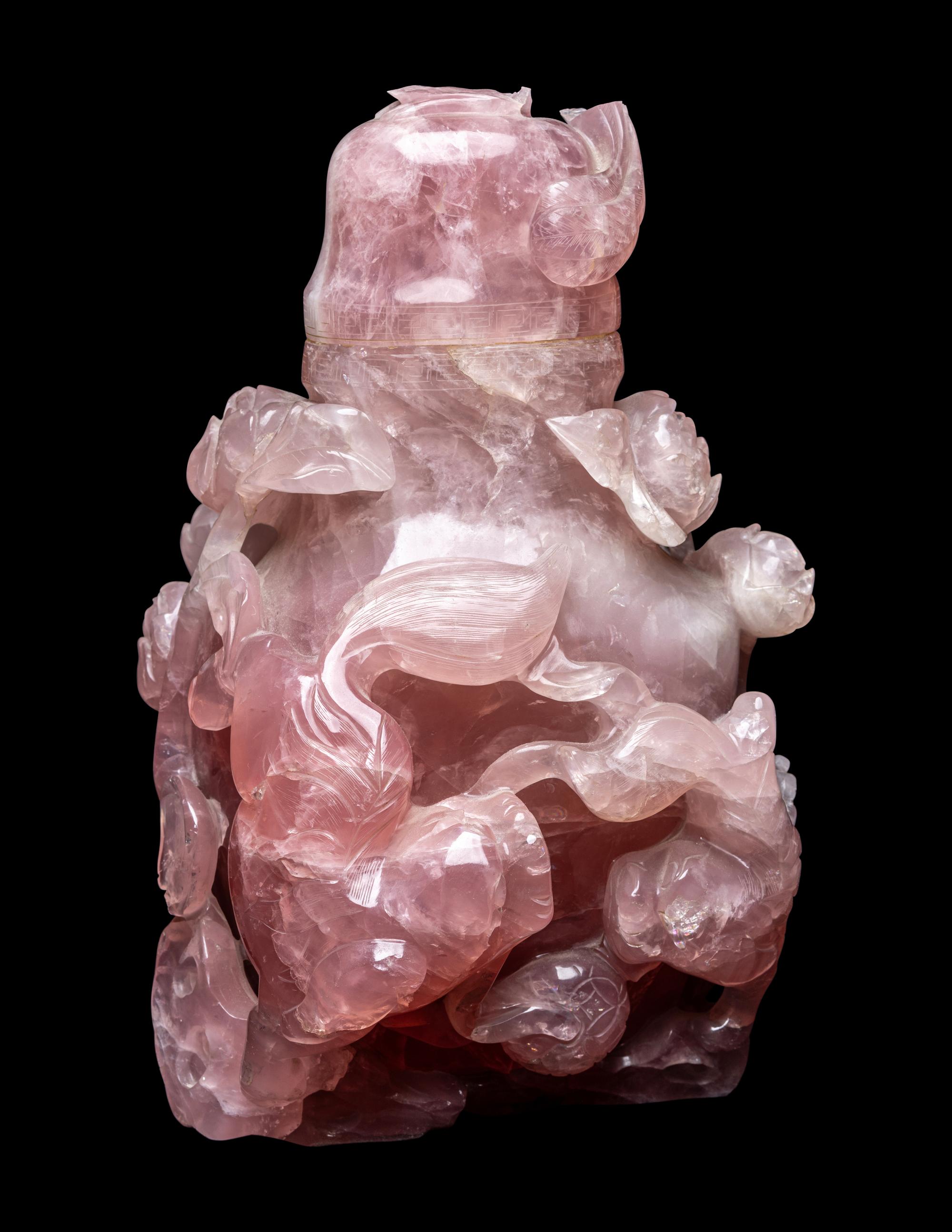 A Large Chinese Rose Quartz Covered 'Flower' Vase