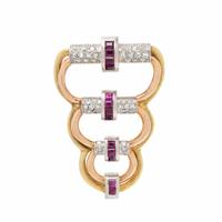 RETRO, DIAMOND, RUBY, AND TRICOLOR GOLD DRESS CLIP