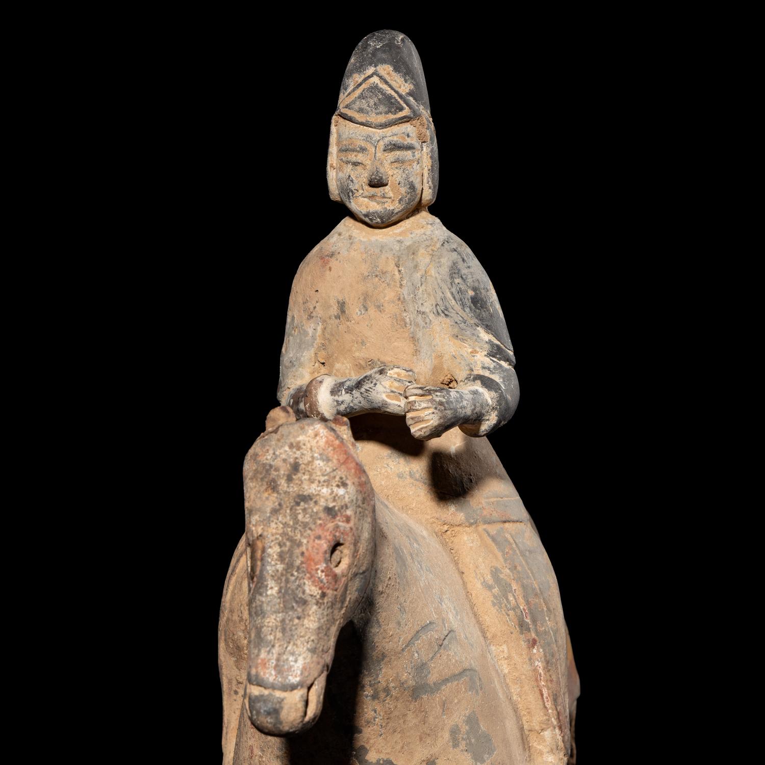 A Chinese Pottery Horse with Rider, Northern Wei Dynasty 北魏 灰陶騎馬俑