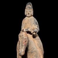 A Chinese Pottery Horse with Rider, Northern Wei Dynasty 北魏 灰陶騎馬俑