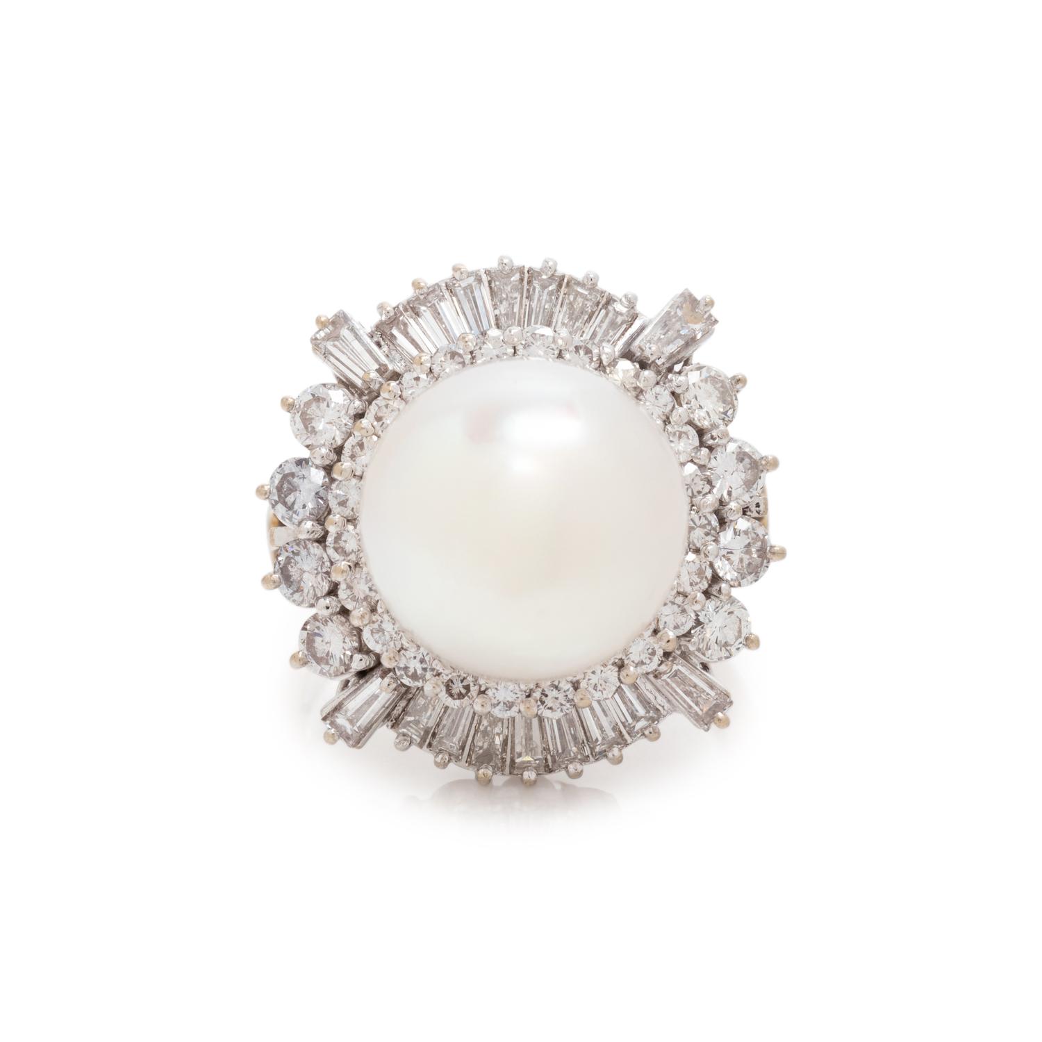 CULTURED SOUTH SEA PEARL AND DIAMOND RING