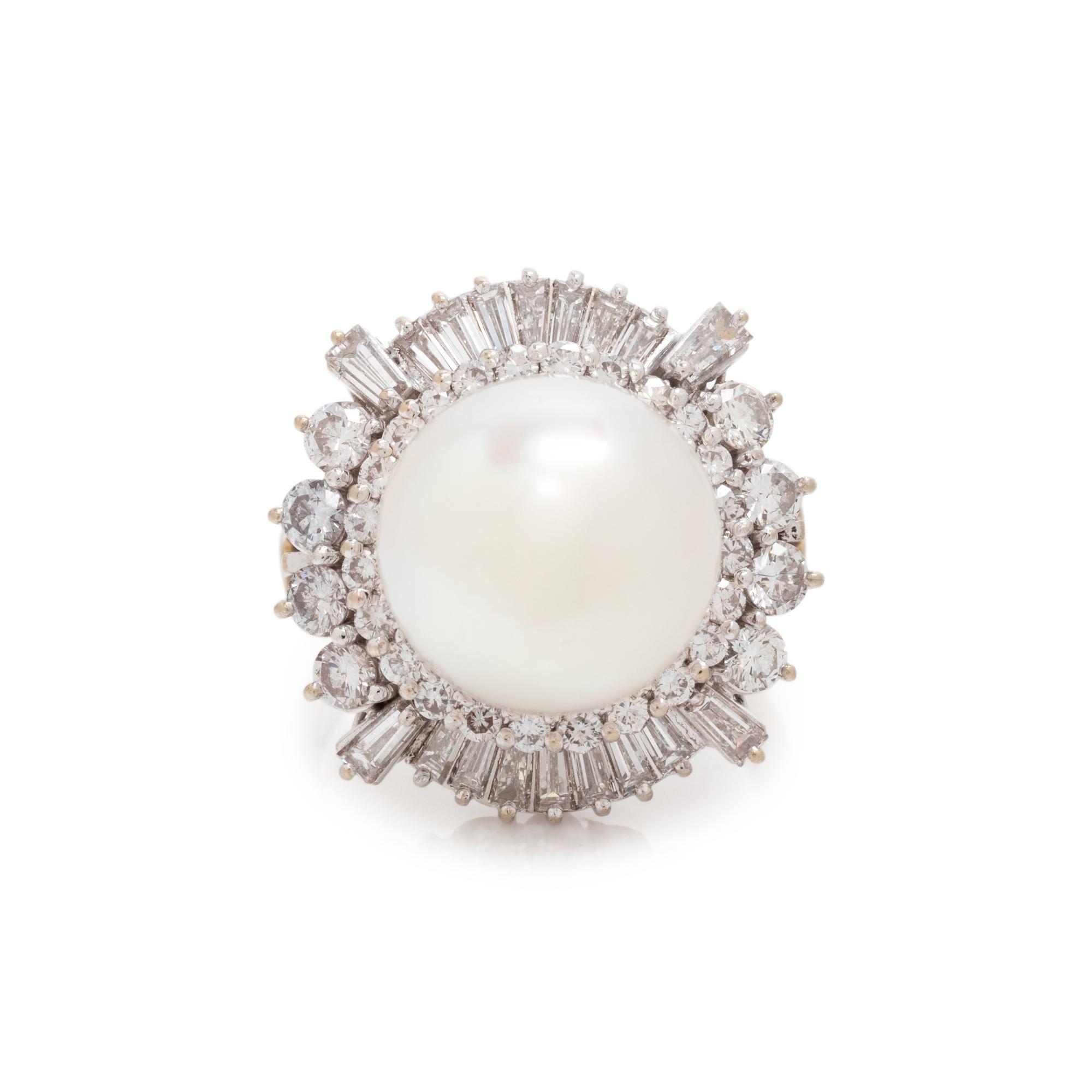CULTURED SOUTH SEA PEARL AND DIAMOND RING