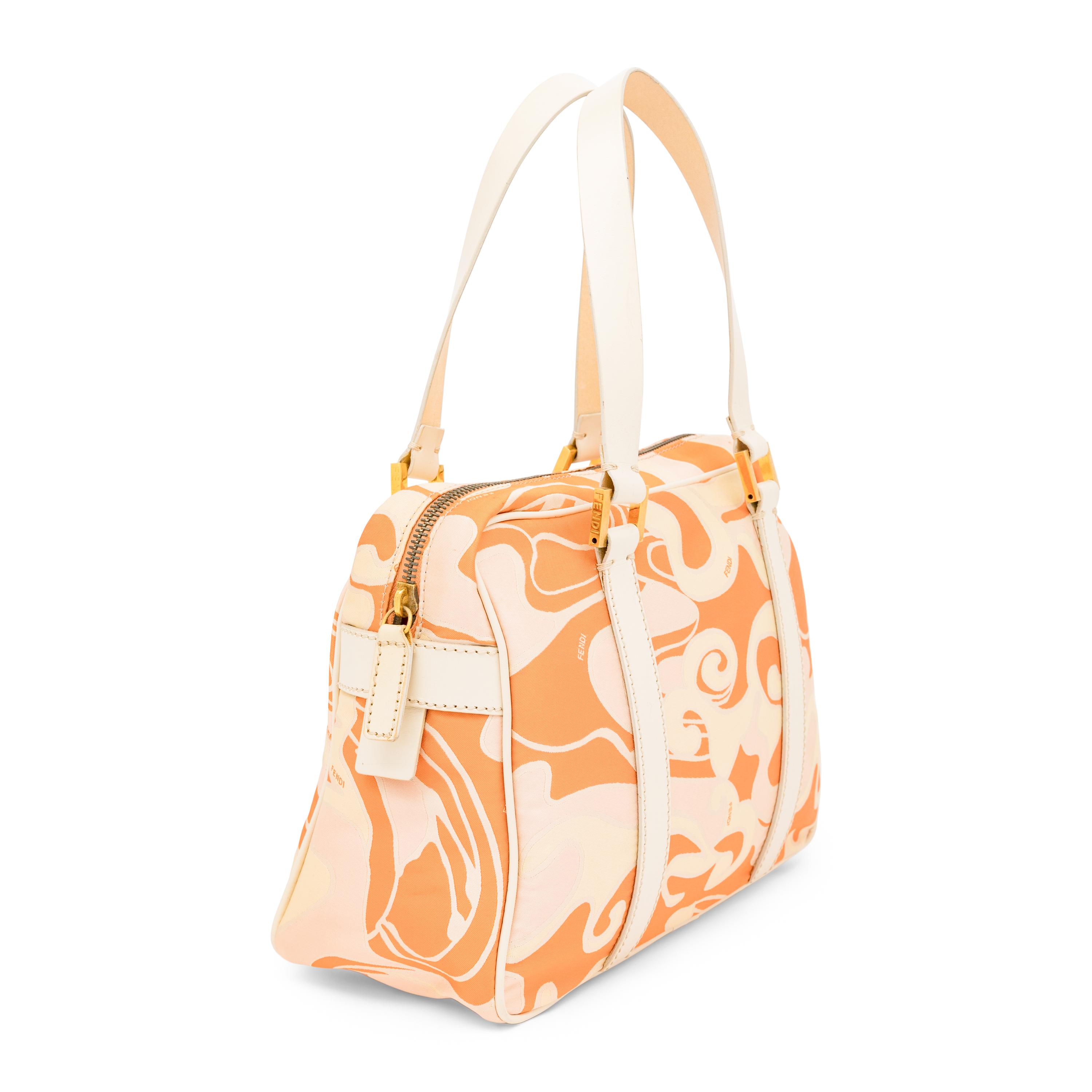 Fendi, Orange Jacquard & Leather Handbag