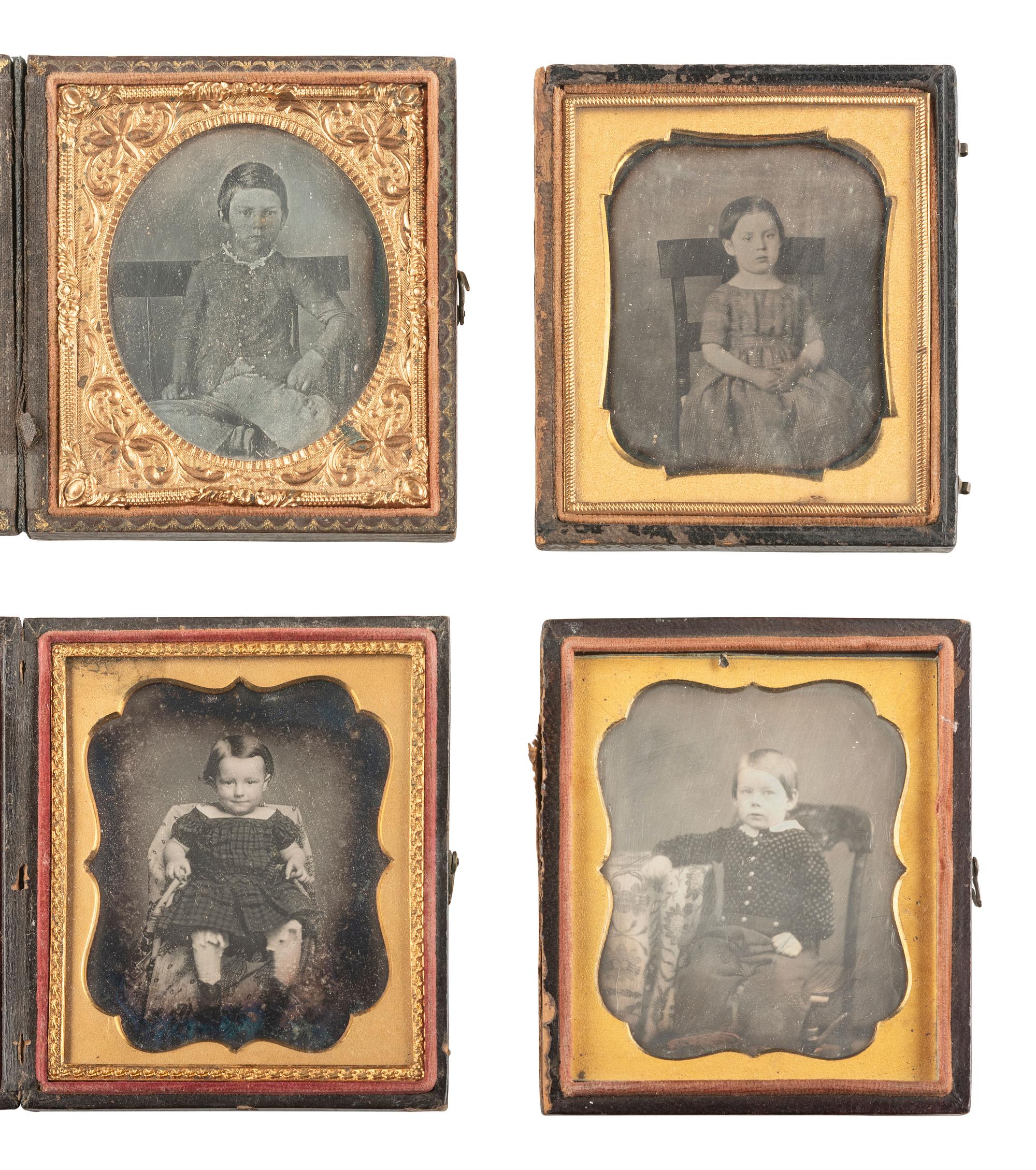 [EARLY PHOTOGRAPHY]. 21 sixth plate daguerreotypes of children, some in pairs.