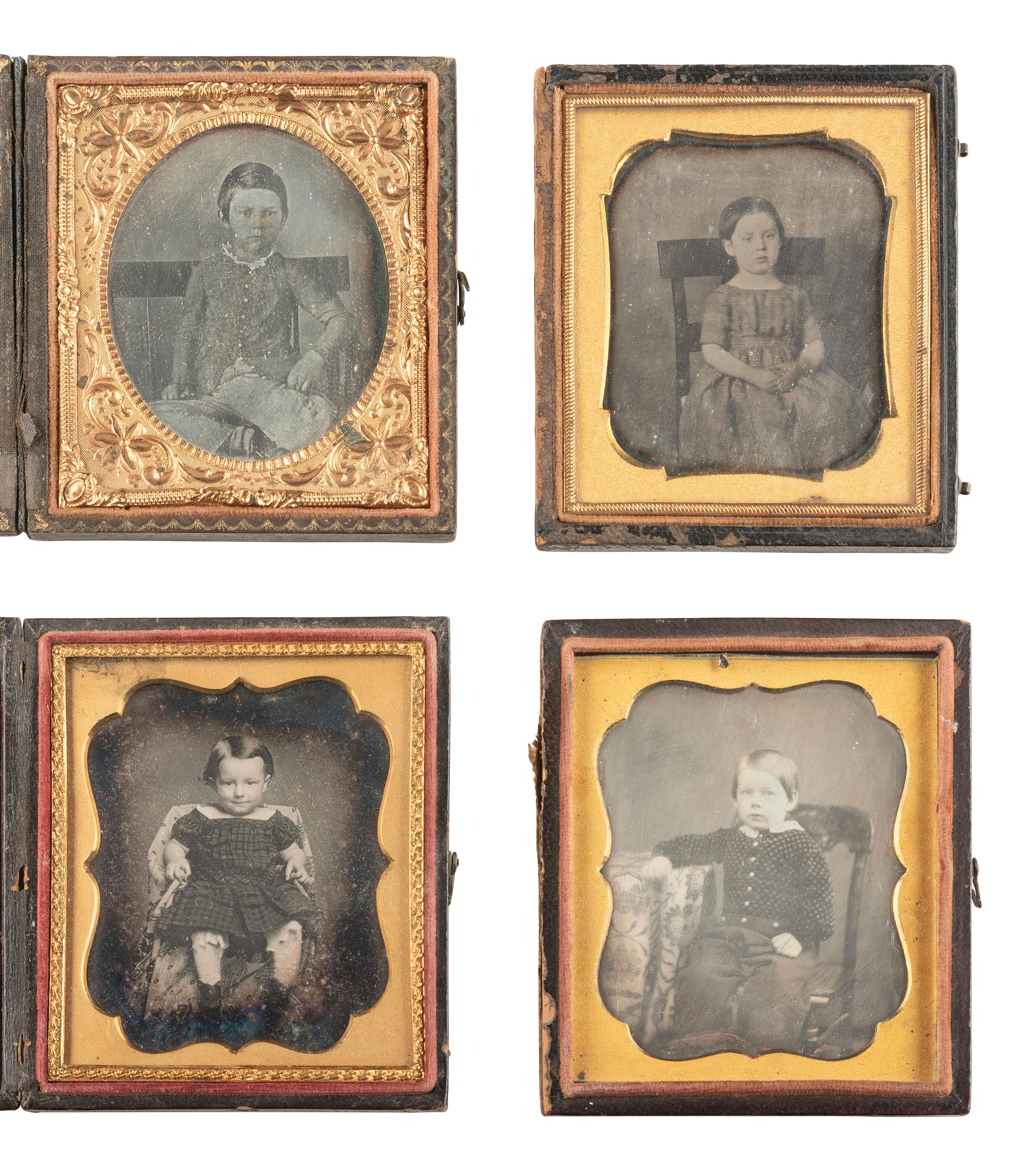 [EARLY PHOTOGRAPHY]. 21 sixth plate daguerreotypes of children, some in pairs.