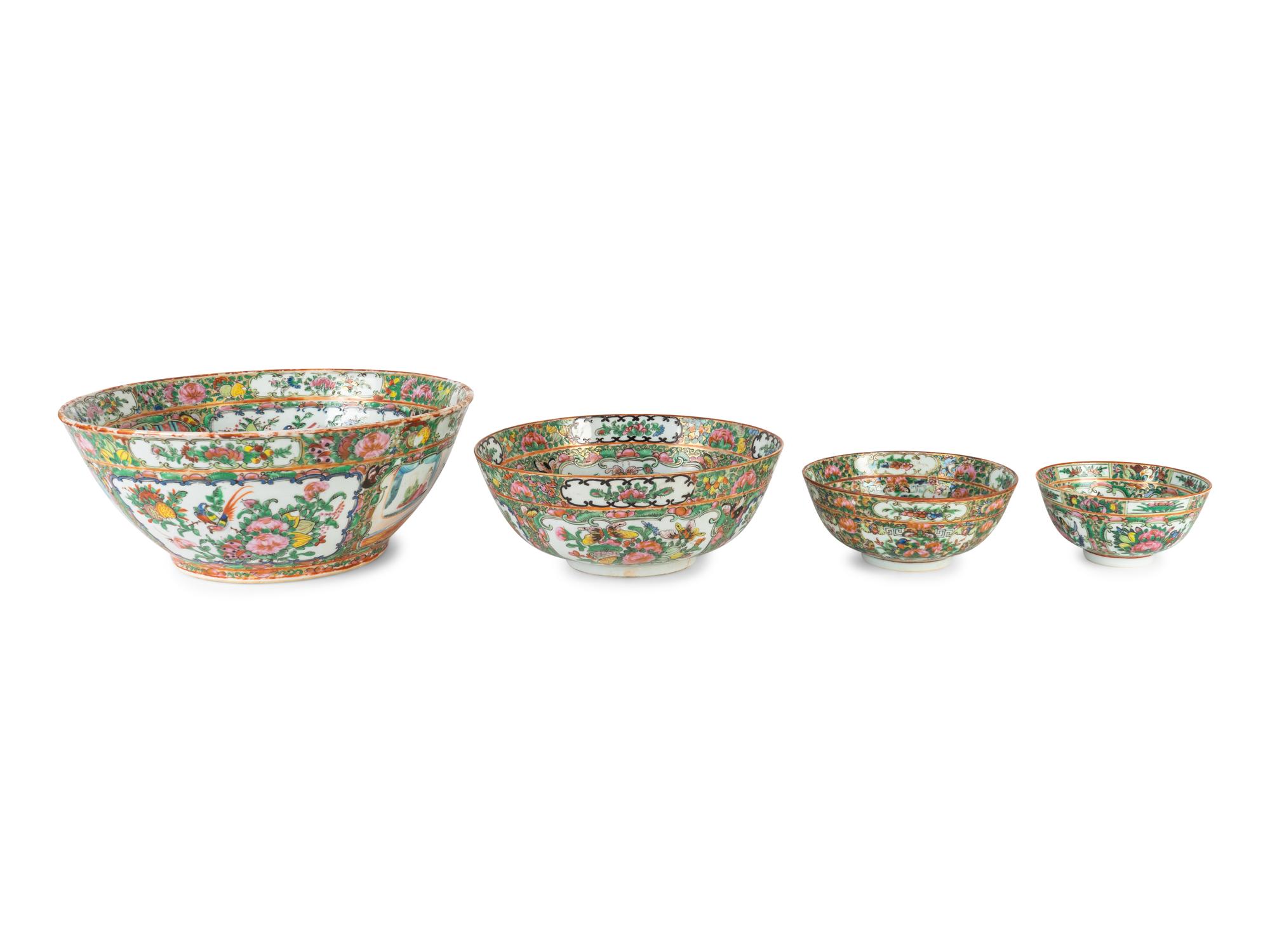 A Group of Four Chinese Famille Rose Porcelain Graduated Center Bowls — 19TH/20TH CENTURY