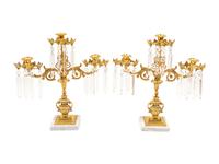 A Pair of Three Light Prism Candelabras