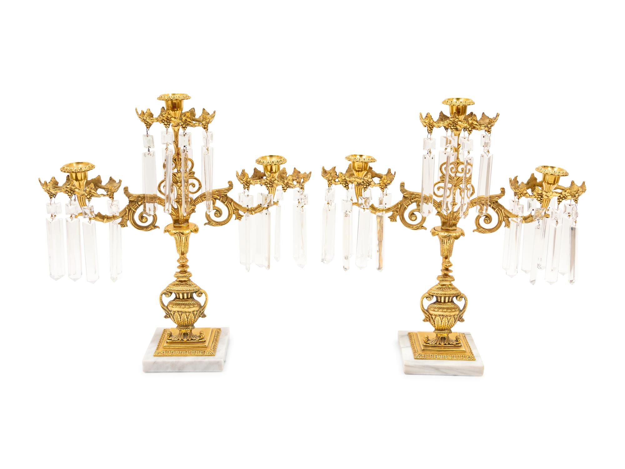A Pair of Three Light Prism Candelabras