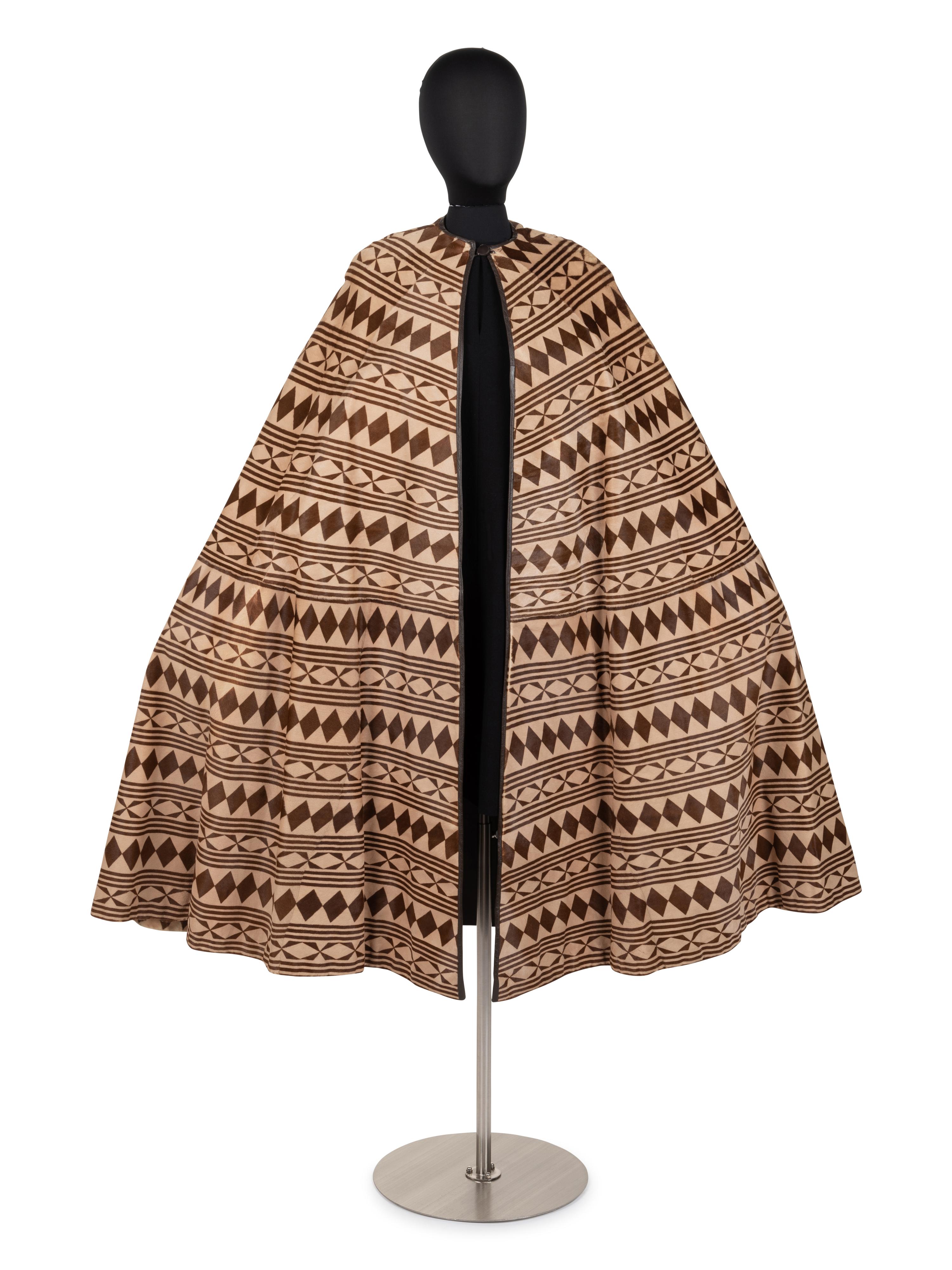 Unlabeled Calfskin Cape with Geometric Pattern, Attributed to Fendi by Karl Lagerfeld, 1970