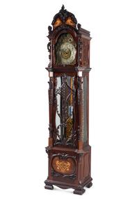 A Victorian Carved Mahogany and Marquetry Nine-Tube Tall Case Clock