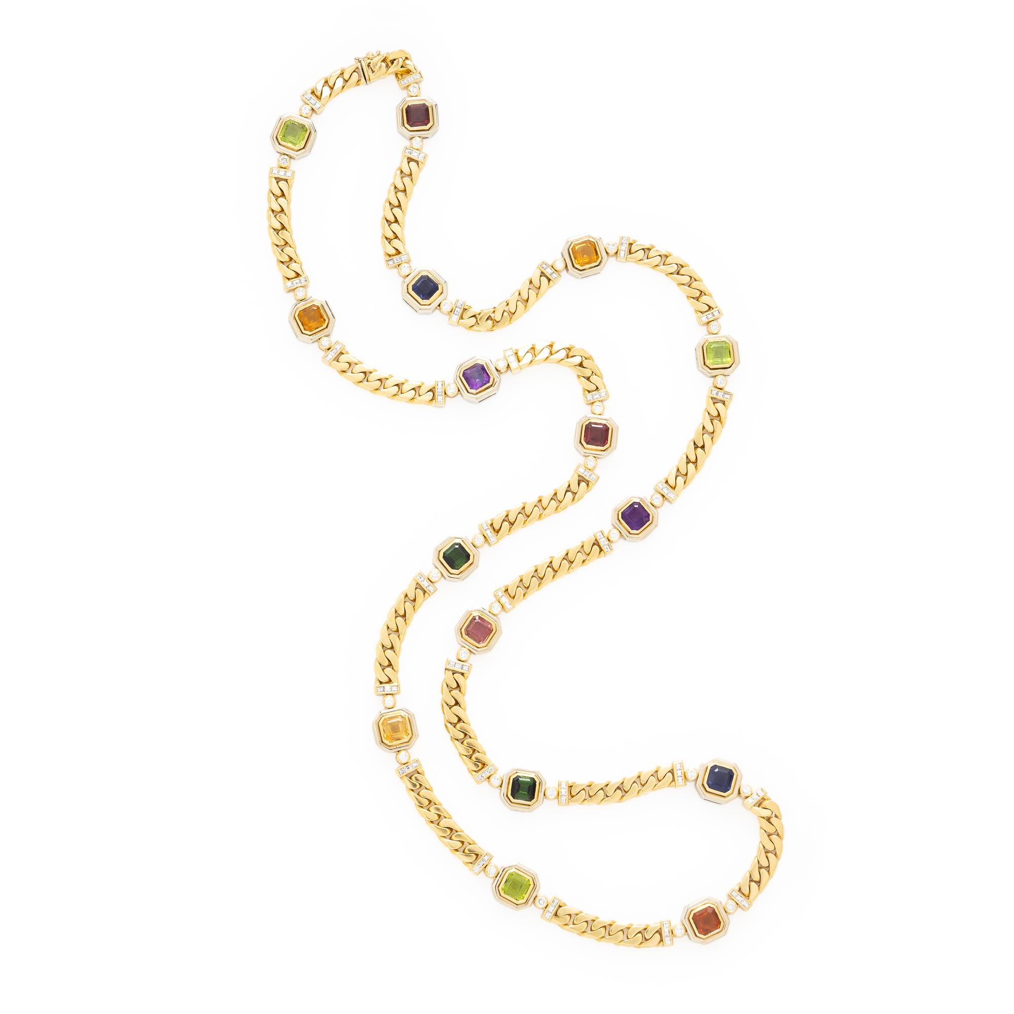 Multigem, Diamond, and Yellow Gold Chain Necklace