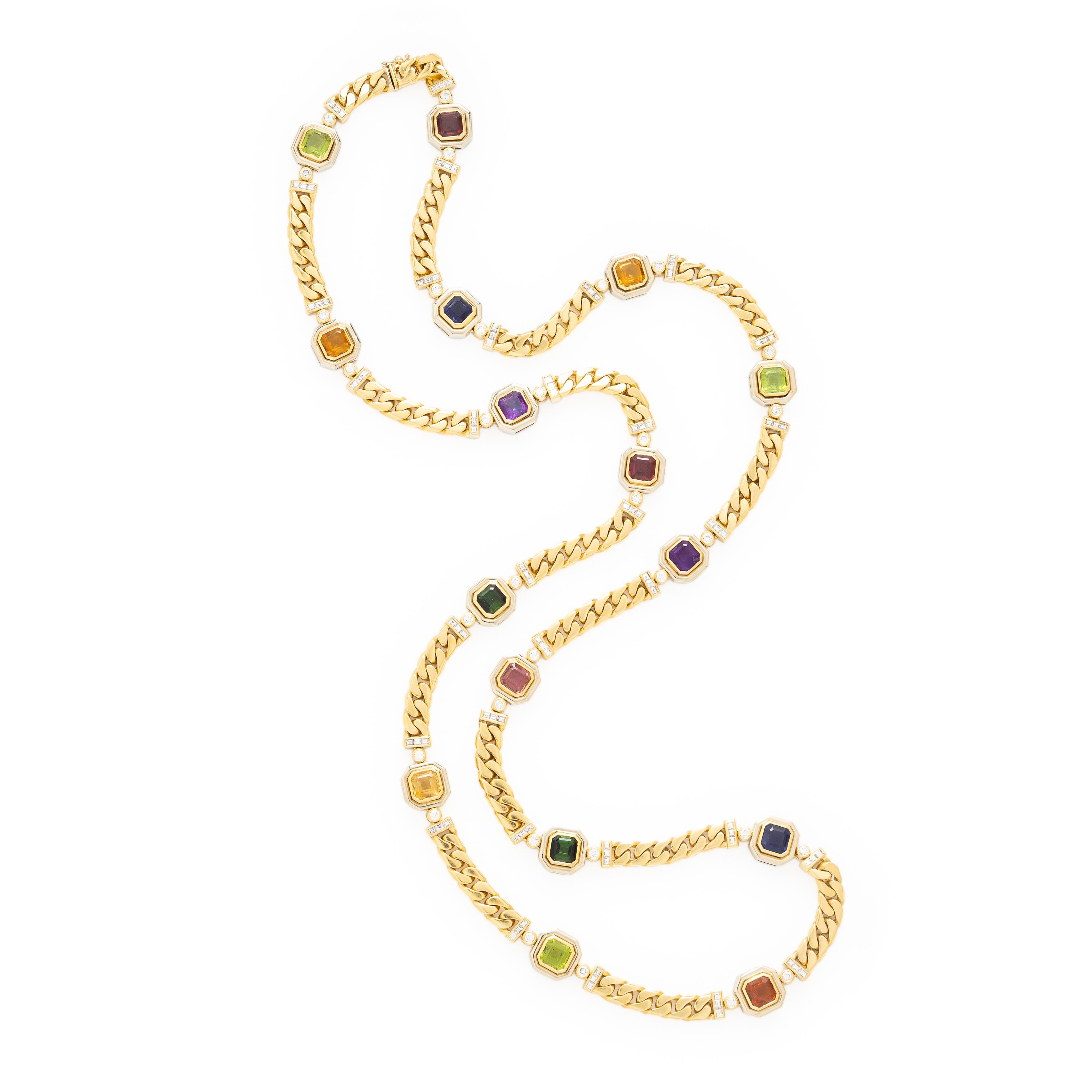 Multigem, Diamond, and Yellow Gold Chain Necklace