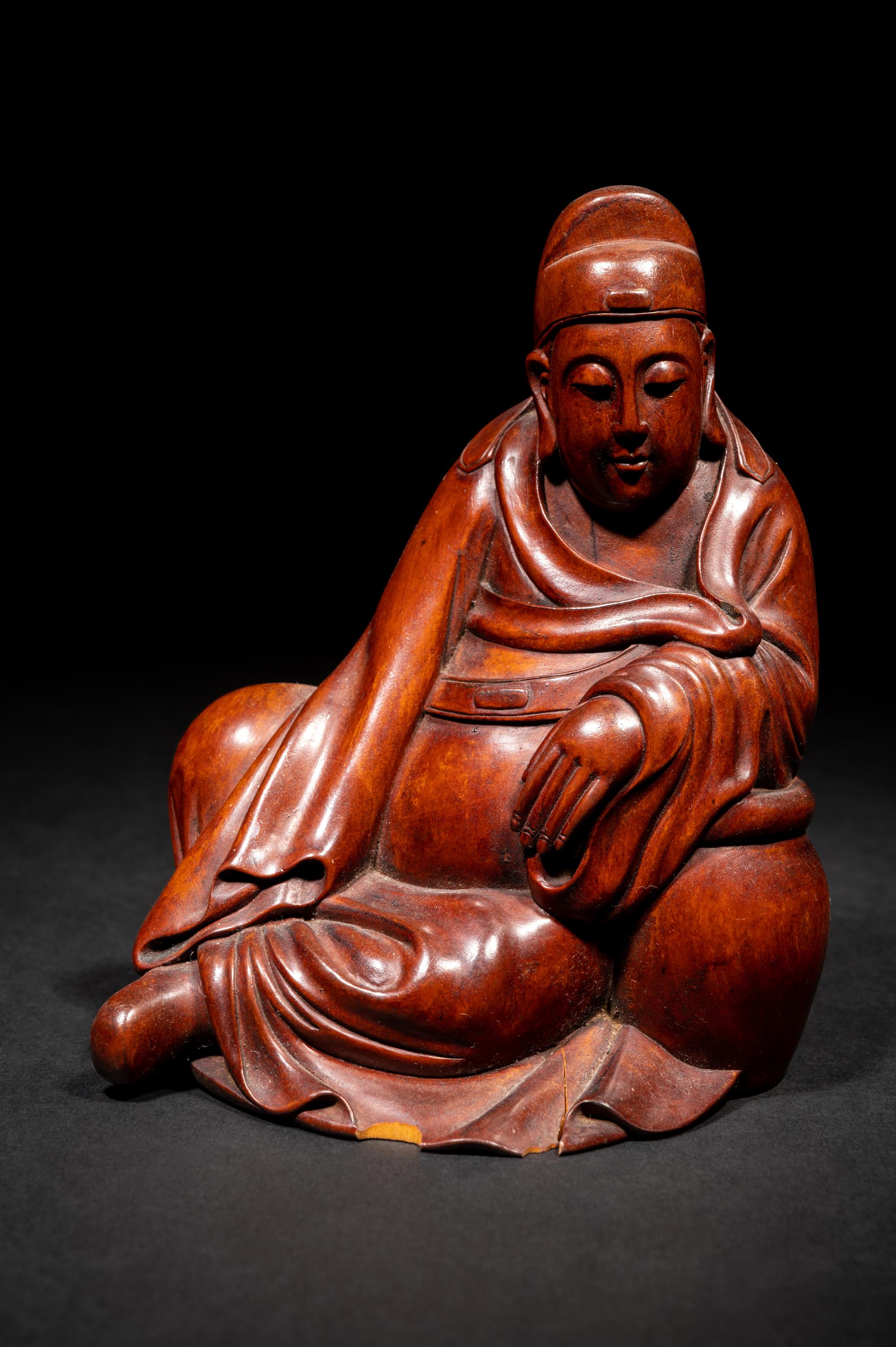 Three Chinese Carved Wood Figures