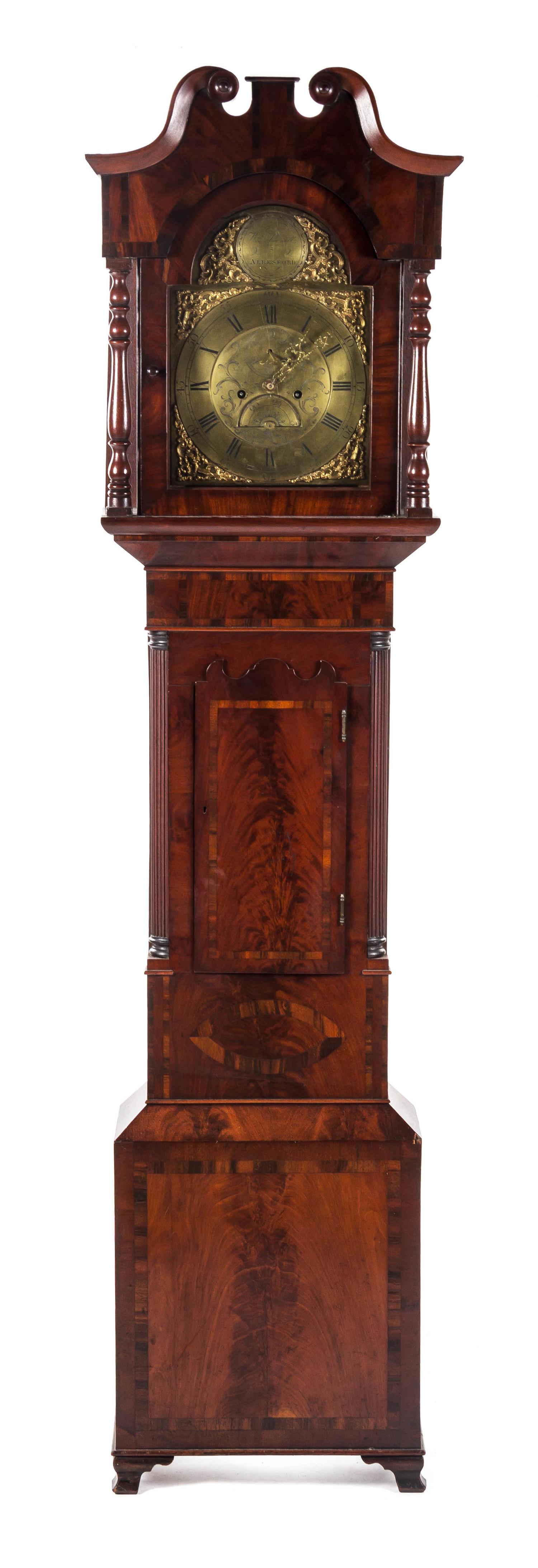 An English Mahogany Tall Case Clock, WILLIAM AVENEL, ALRESFORE, Height 86 inches. — WILLIAM AVENEL, ALRESFORE,