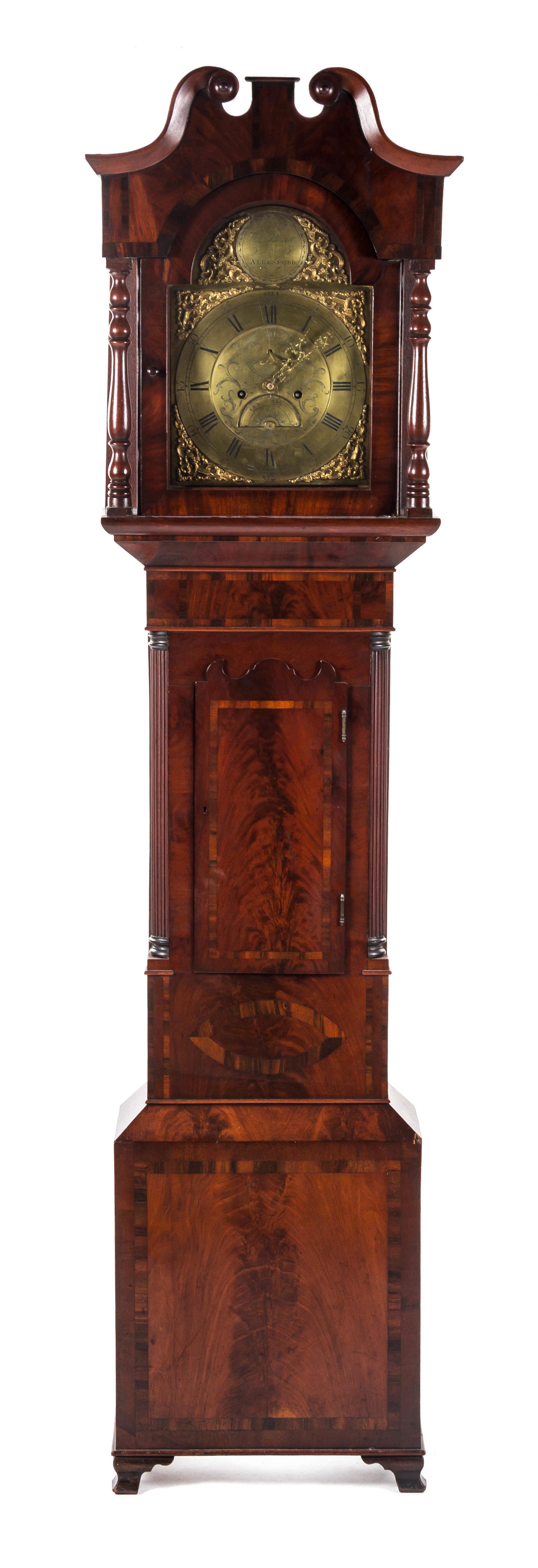 An English Mahogany Tall Case Clock, WILLIAM AVENEL, ALRESFORE, Height 86 inches. — WILLIAM AVENEL, ALRESFORE,