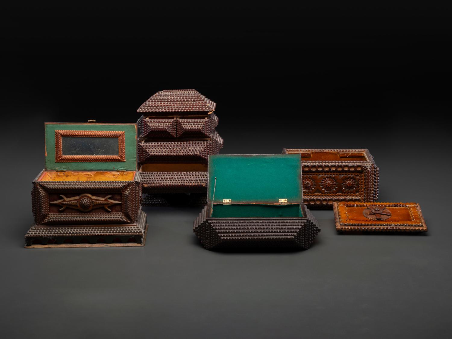 Four Tramp Art Boxes