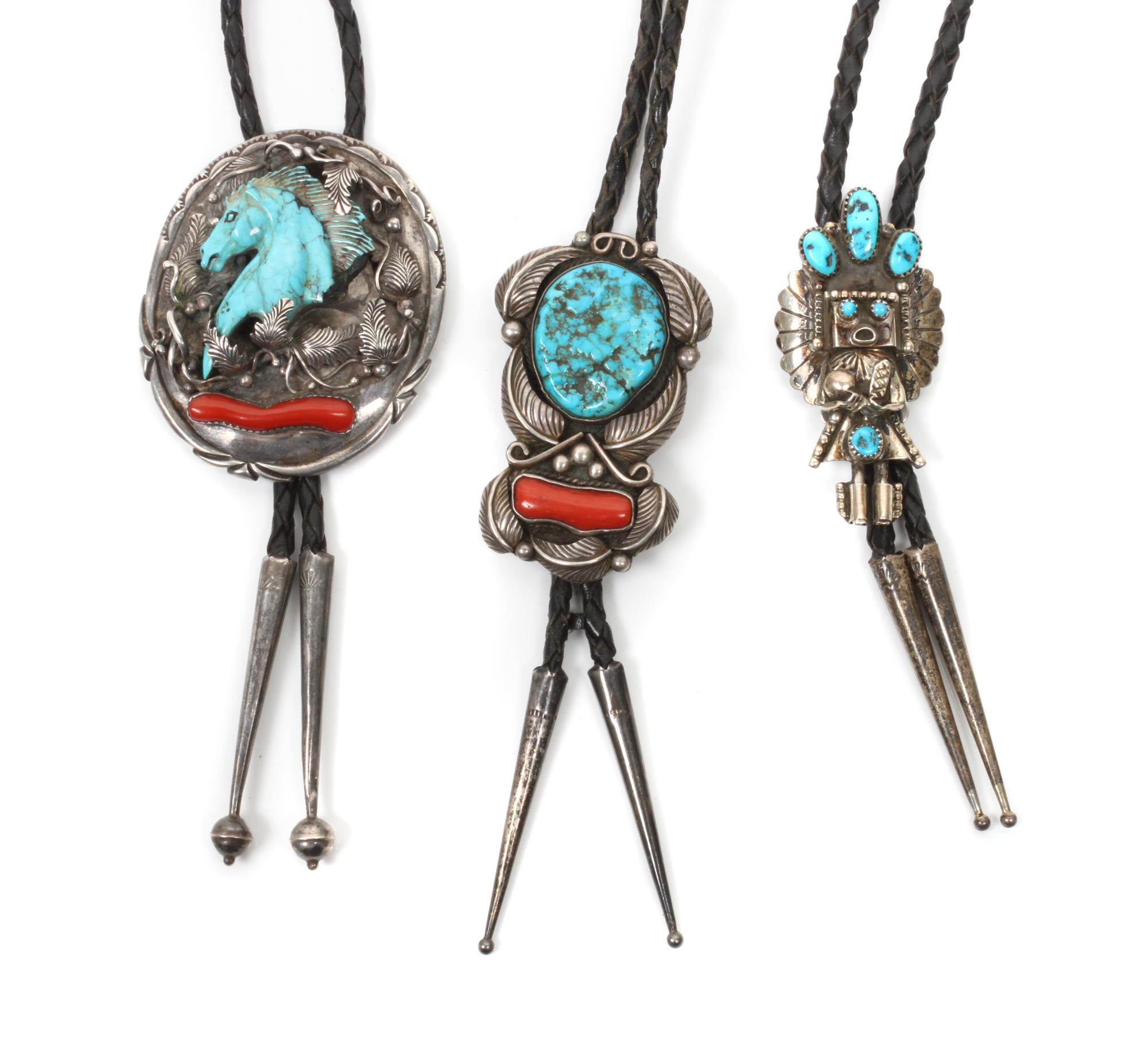 Three Navajo Bolos Height of first 2 3/4 x width 2 3/8 inches.