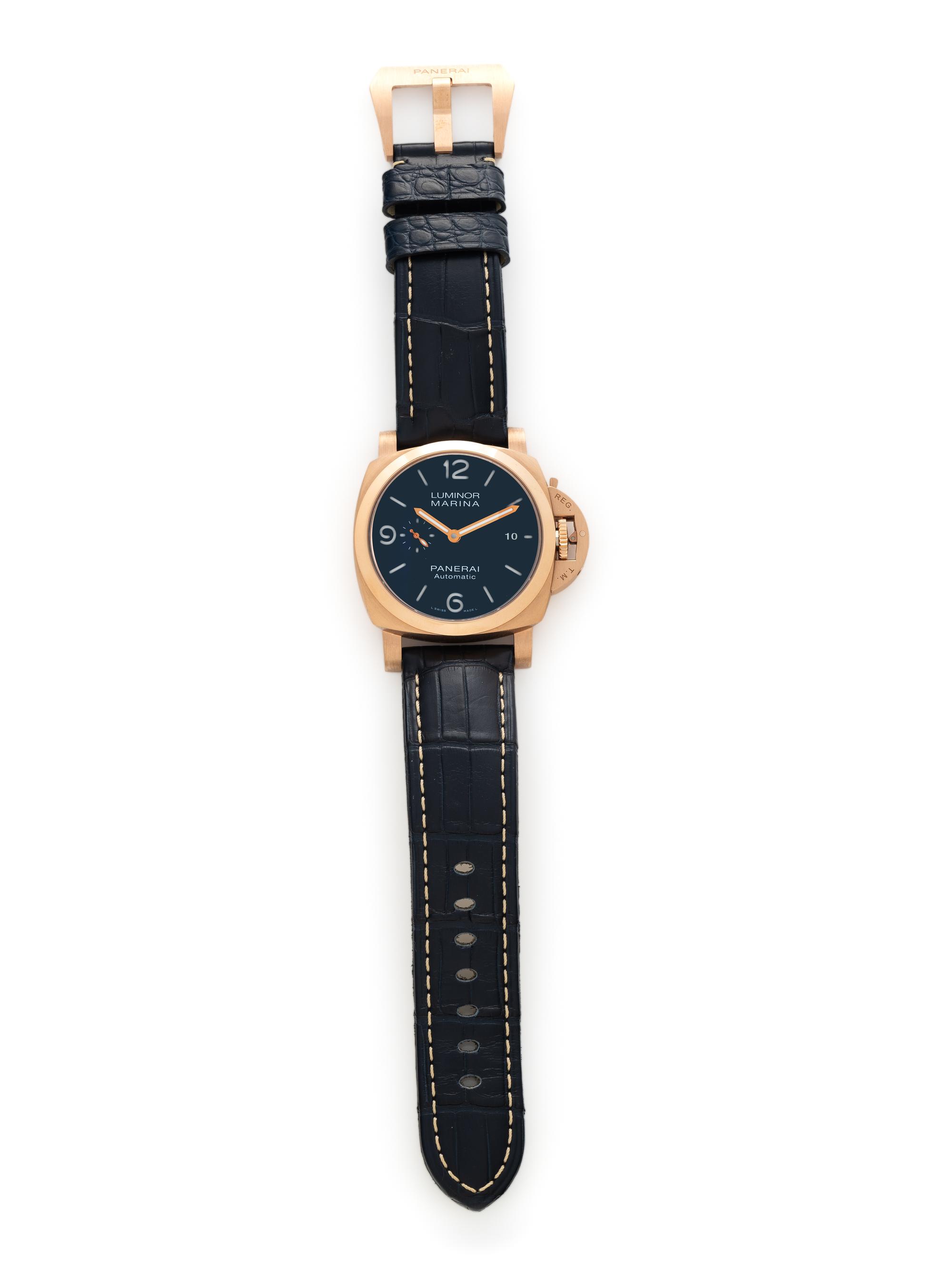 PANERAI, REF. PAM01112 18K ROSE GOLD 'LUMINOR MARINA GOLDTECH' WATCH WITH DATE, BOX & PAPERS