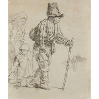 REMBRANDT VAN RIJN (DUTCH 1606–1669) "PEASANT FAMILY ON THE TRAMP"