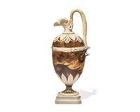 A Wedgwood Brown and White Agateware Ewer with Snake Handle