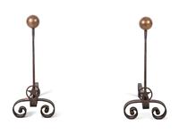A Pair of Iron Andirons with Star Ornaments