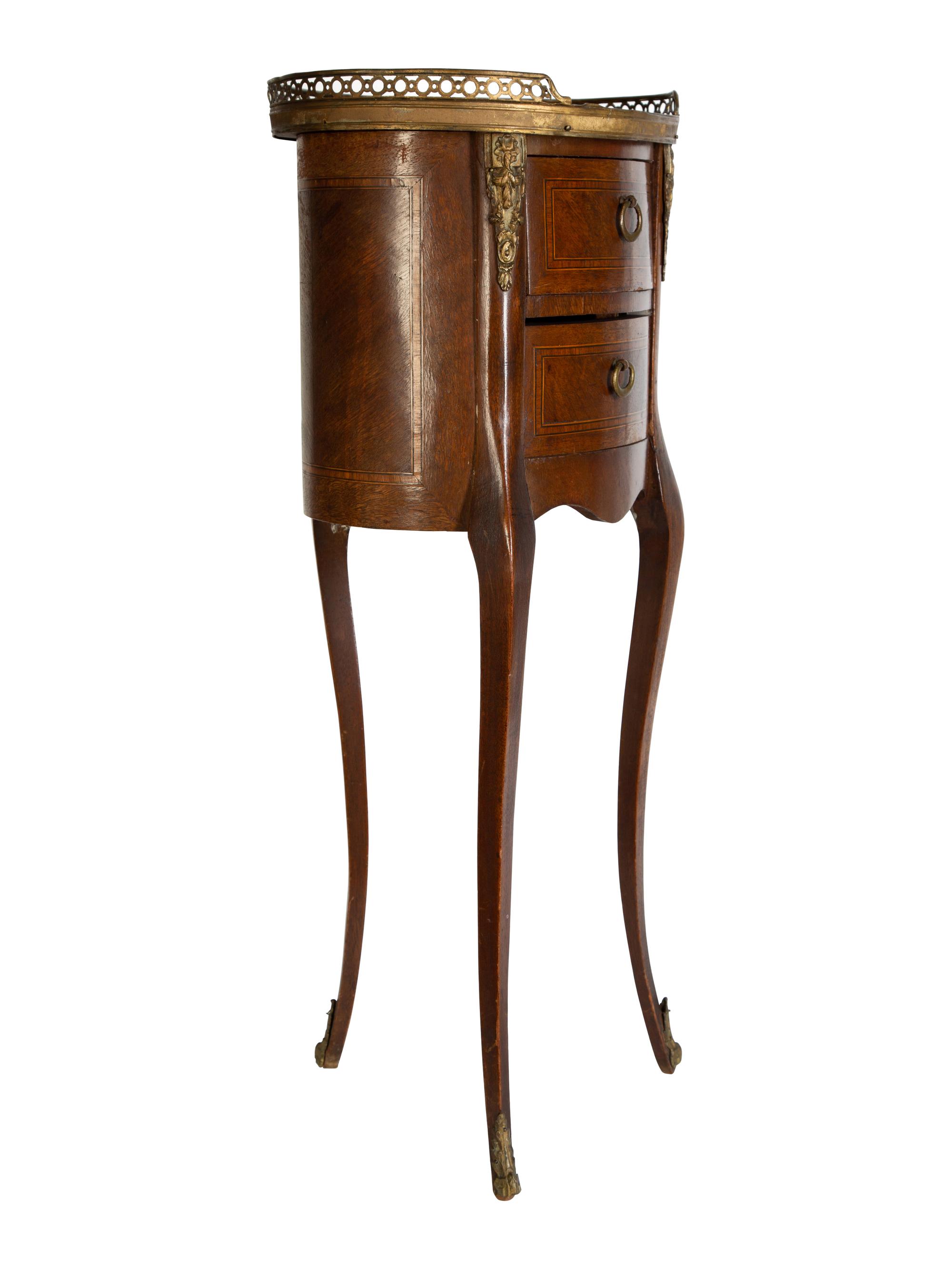 Three French Fruitwood Marble-Top Side Tables