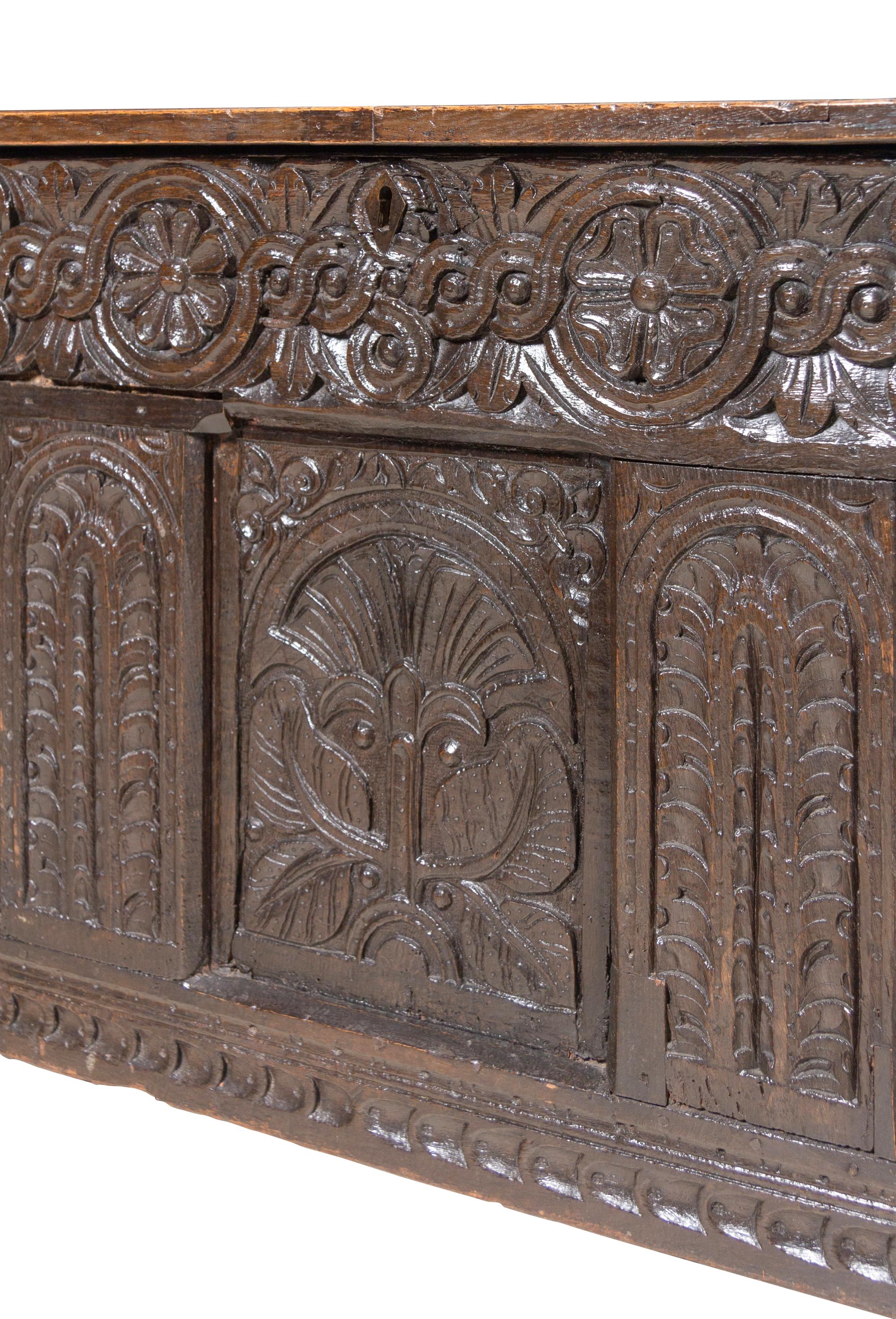 A Charles II Style Carved Oak Coffer