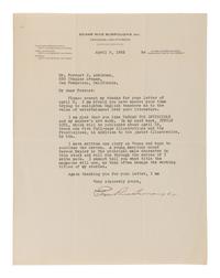 BURROUGHS, Edgar Rice (1875-1950). Typed letter signed (“Edgar Rice Burroughs”) to Forrest J. Ackerman. Tarzana, 5 April 1932 on personal letterhead.