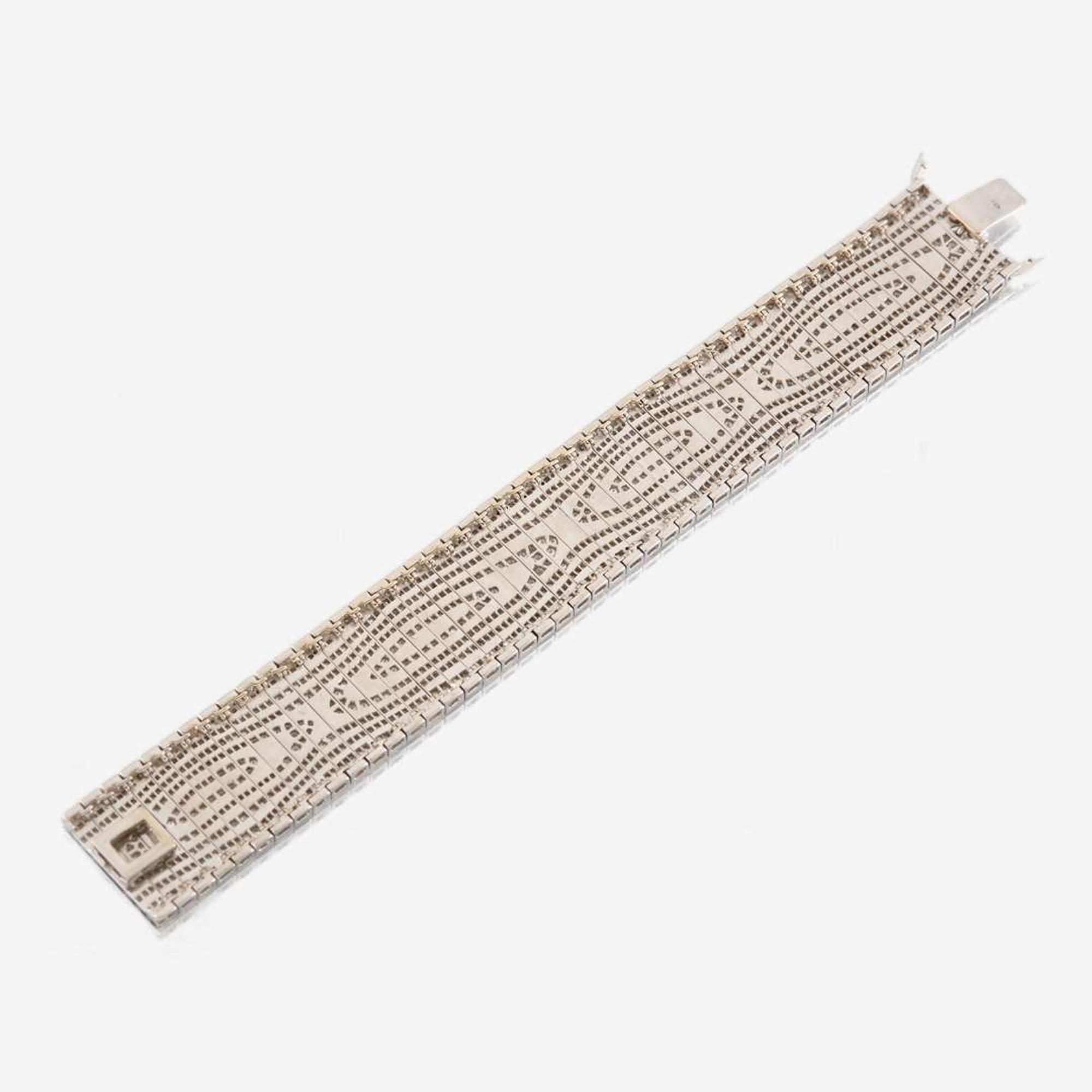 A white gold, diamond, and enamel bracelet