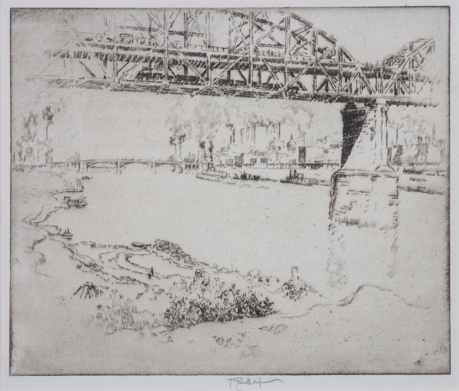 Joseph Pennell, (American, 1860-1926), The City Bridge, St. Louis