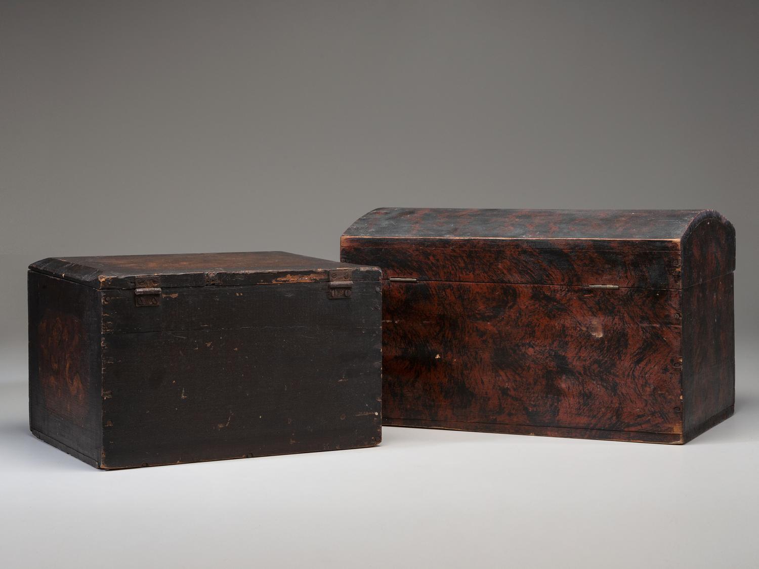 Two Paint Decorated Wood Boxes