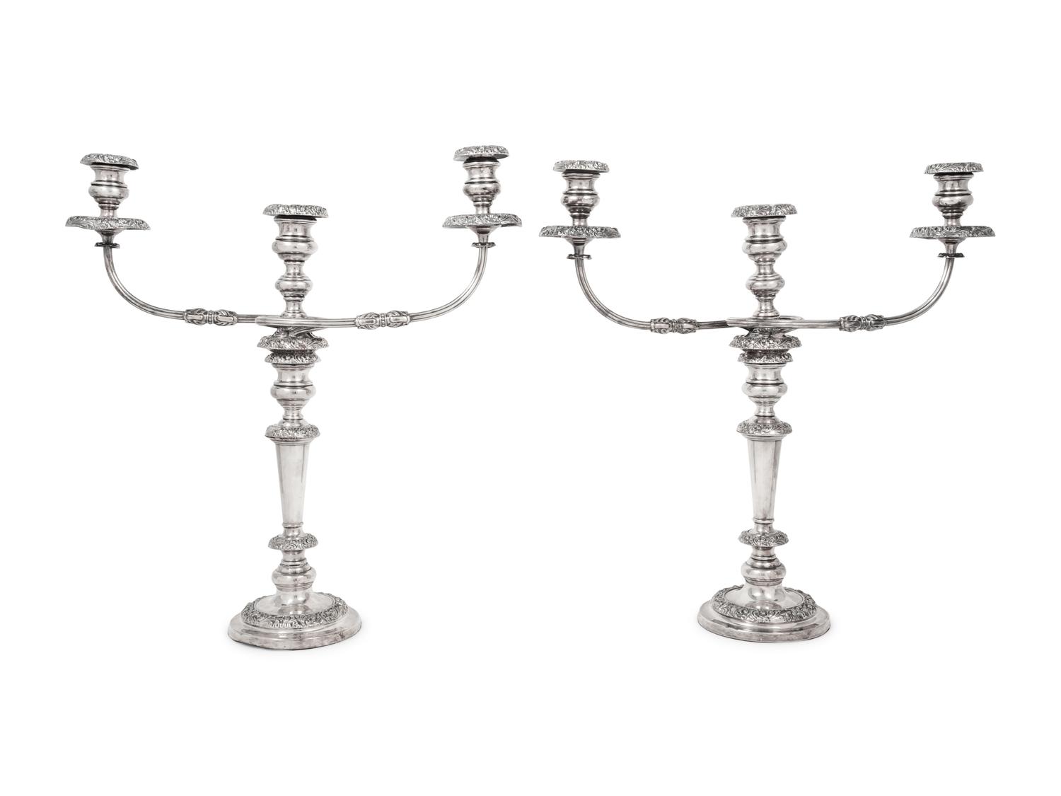 A Pair of Silver-Plate Three-Light Candelabra