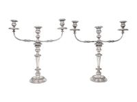 A Pair of Silver-Plate Three-Light Candelabra