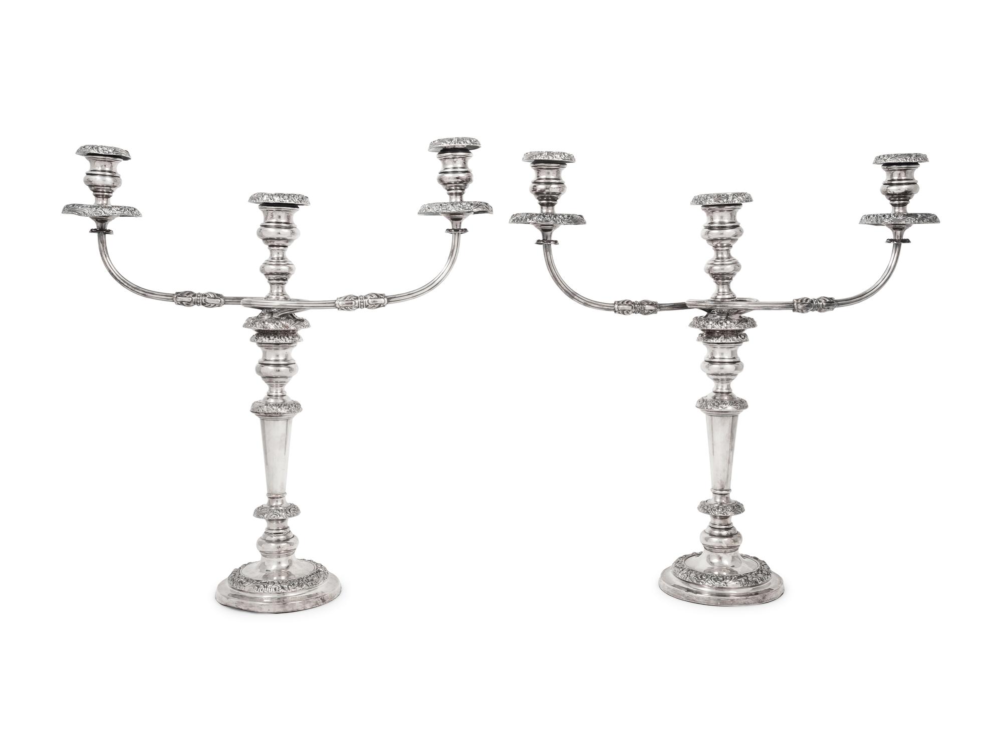 A Pair of Silver-Plate Three-Light Candelabra