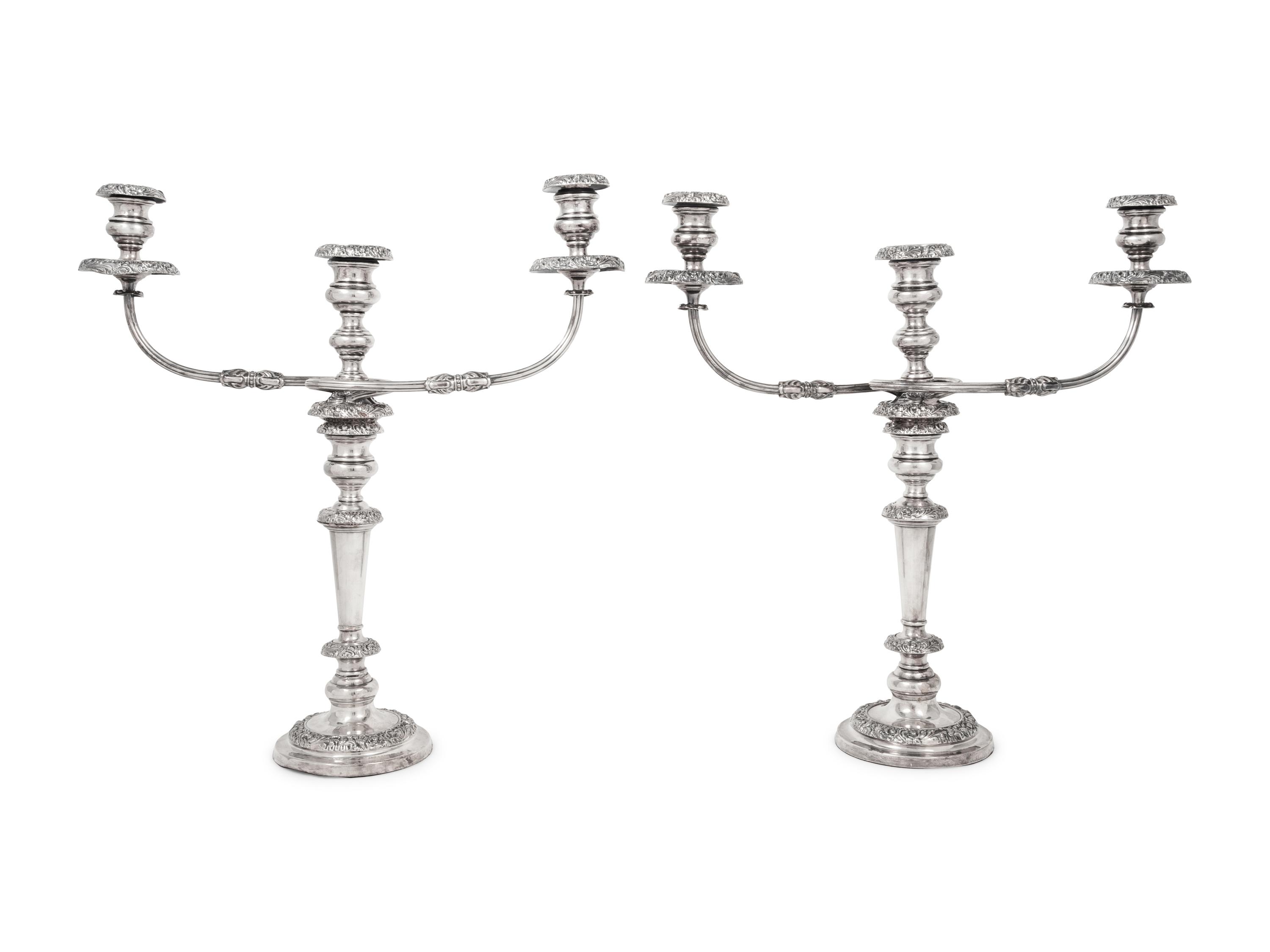 A Pair of Silver-Plate Three-Light Candelabra