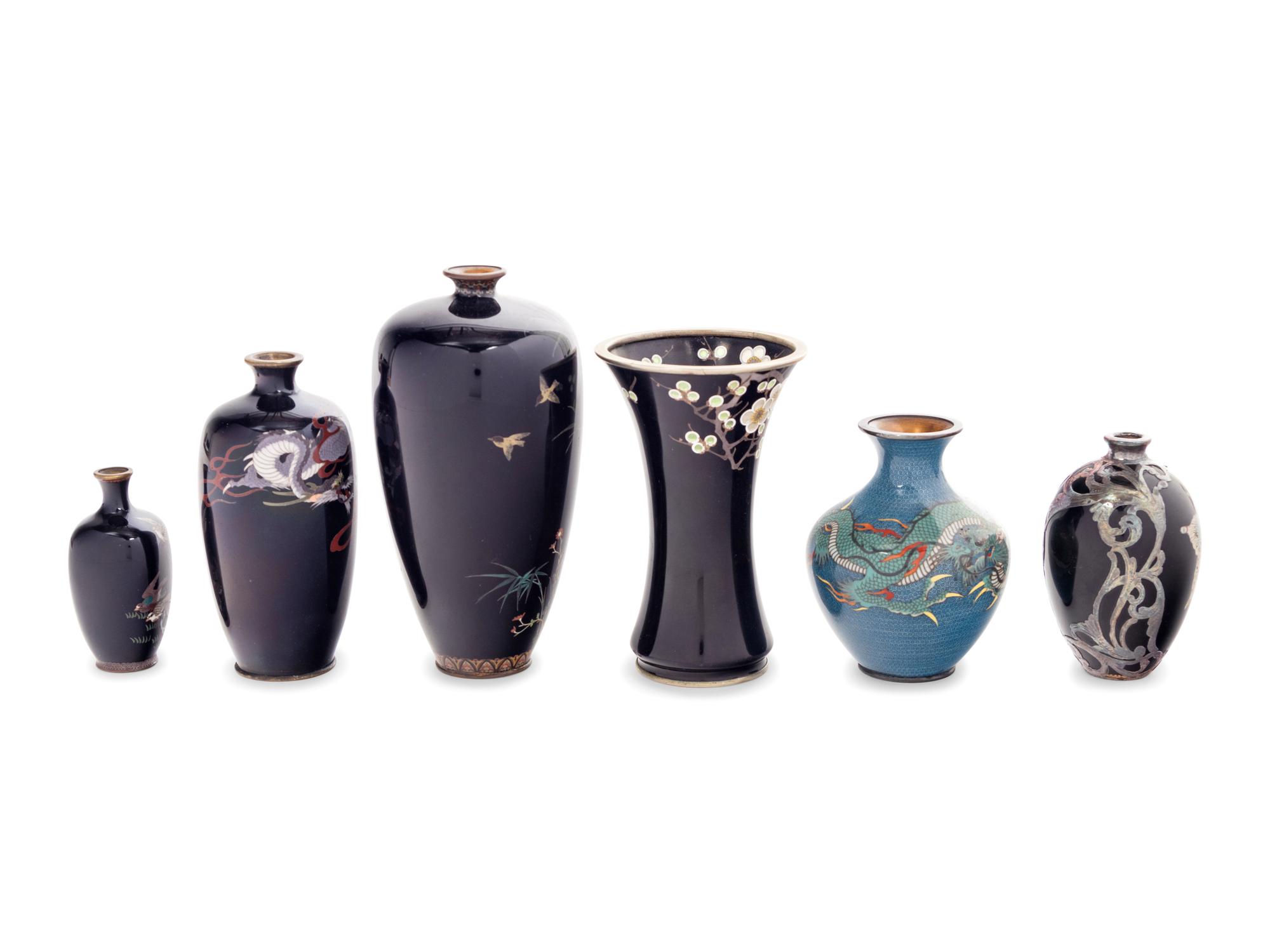 Seven Japanese Cloisonné Enamel Vases