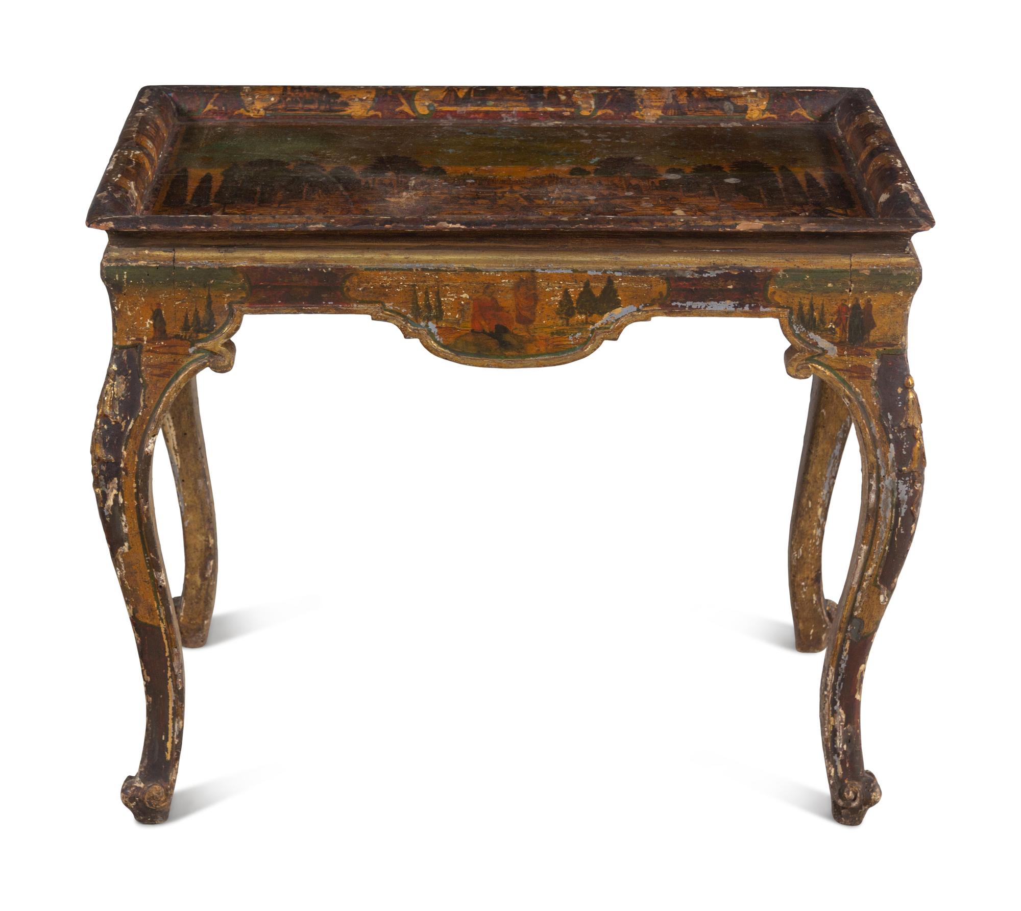 A Venetian Painted and Parcel Gilt Low Table