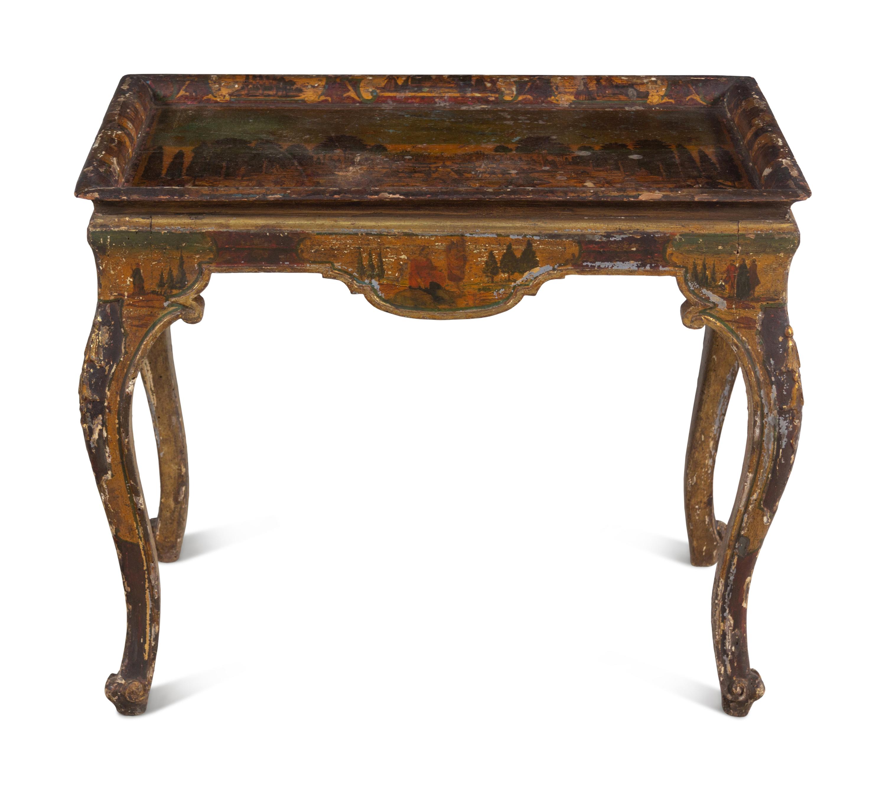 A Venetian Painted and Parcel Gilt Low Table