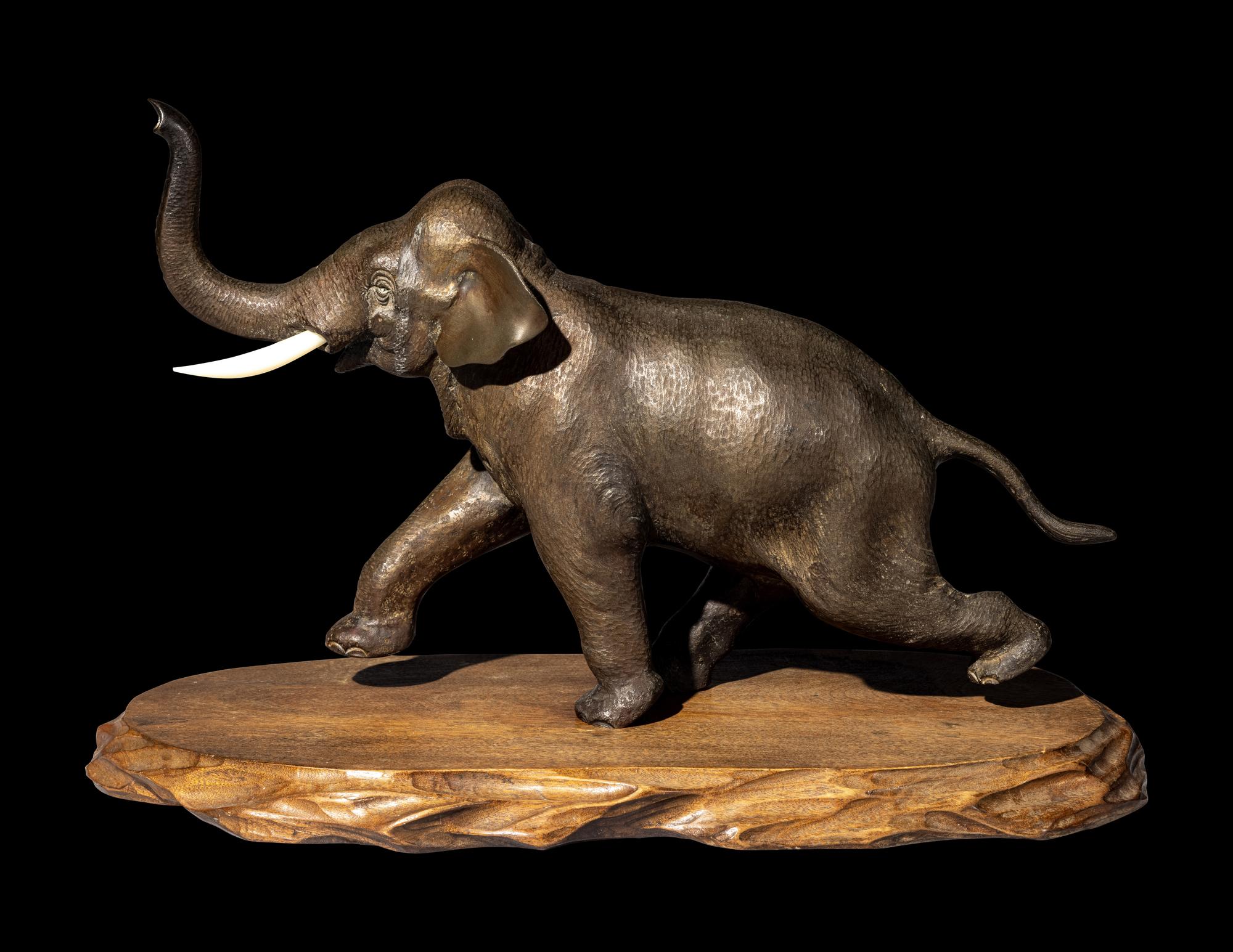 A Japanese Bronze Okimono of an Elephant