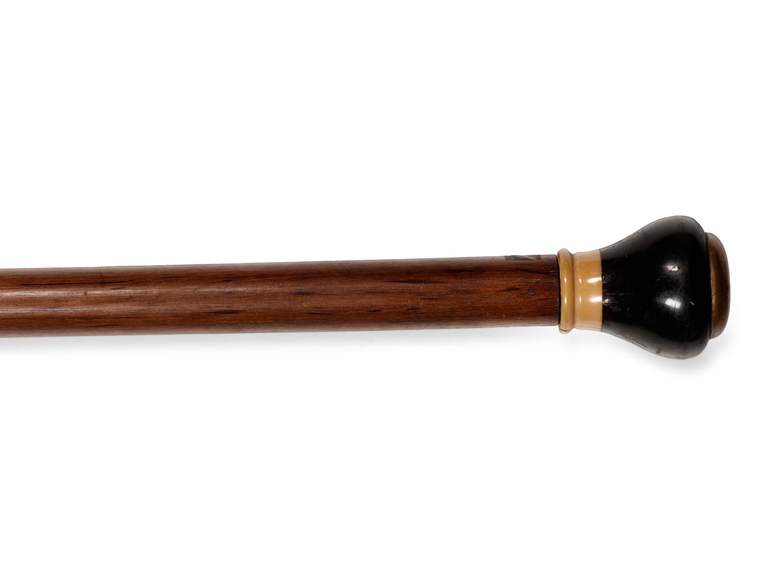A Continental Brass and Bone Inlaid Walnut Tailor's 'System' Walking Stick