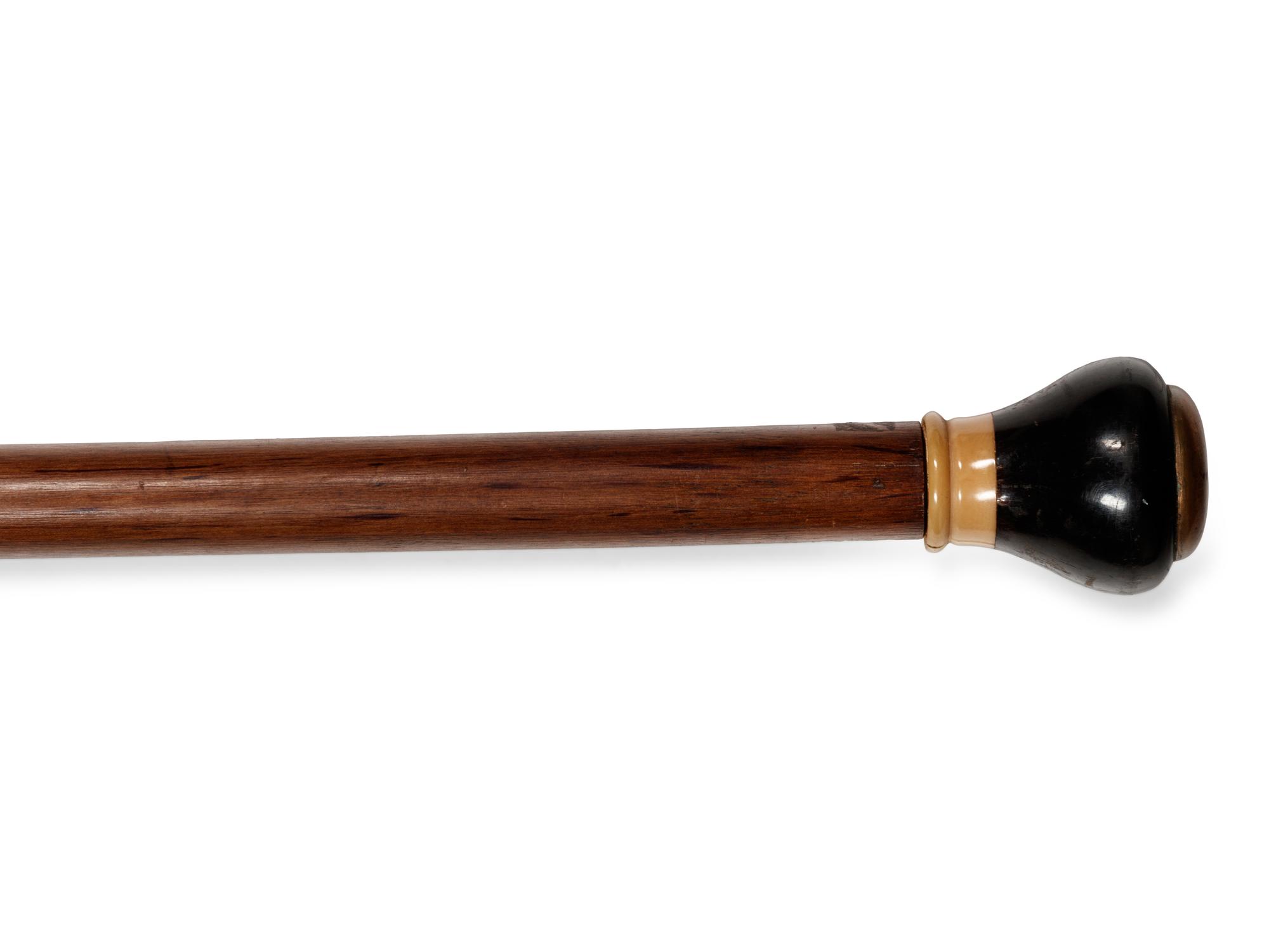 A Continental Brass and Bone Inlaid Walnut Tailor's 'System' Walking Stick