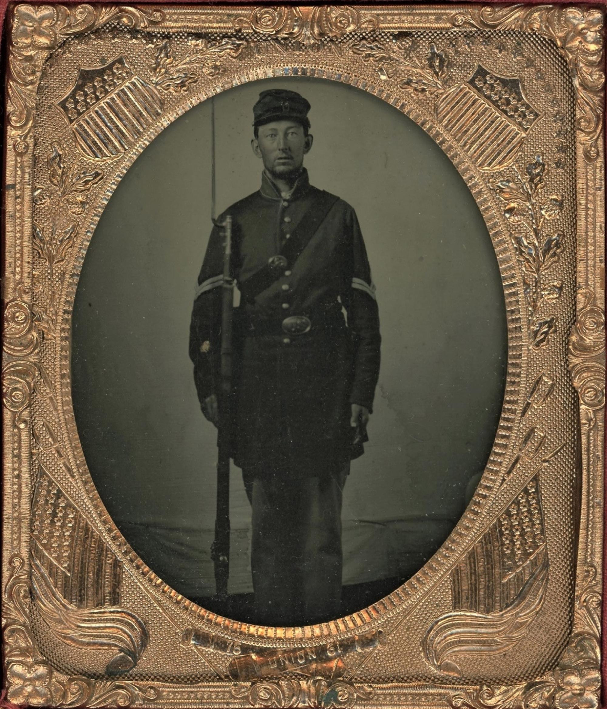 [Ambrotype] Union Corporal with His Musket and Bayonet