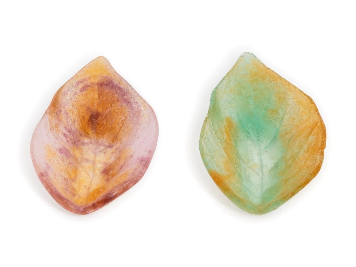 A Pair of Daum Glass Leaf-Form Diminutive Dishes