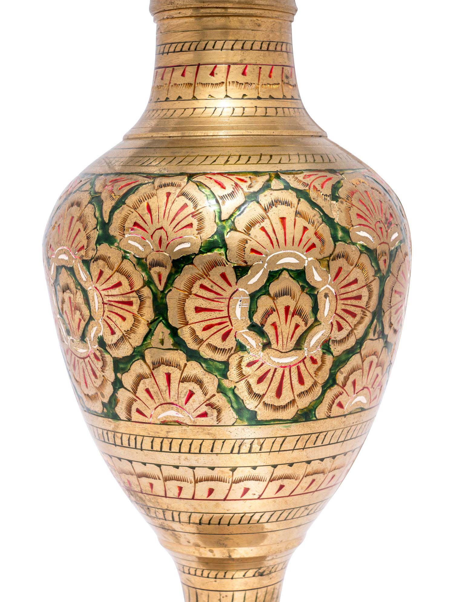 A Pair of Middle Eastern Enameled Brass Vases
