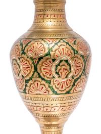 A Pair of Middle Eastern Enameled Brass Vases