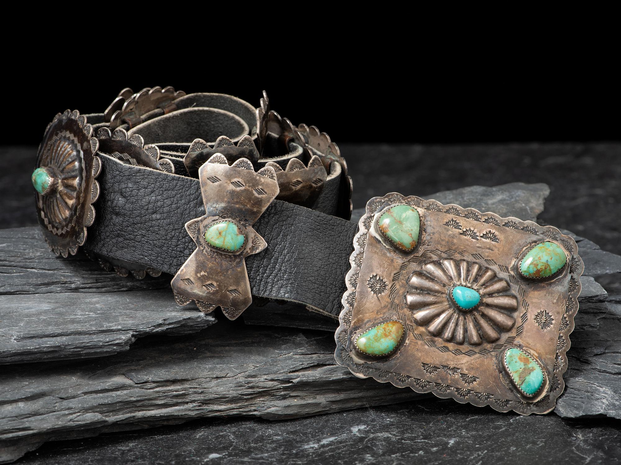 Navajo Sterling Silver and Turquoise Concha Belt
