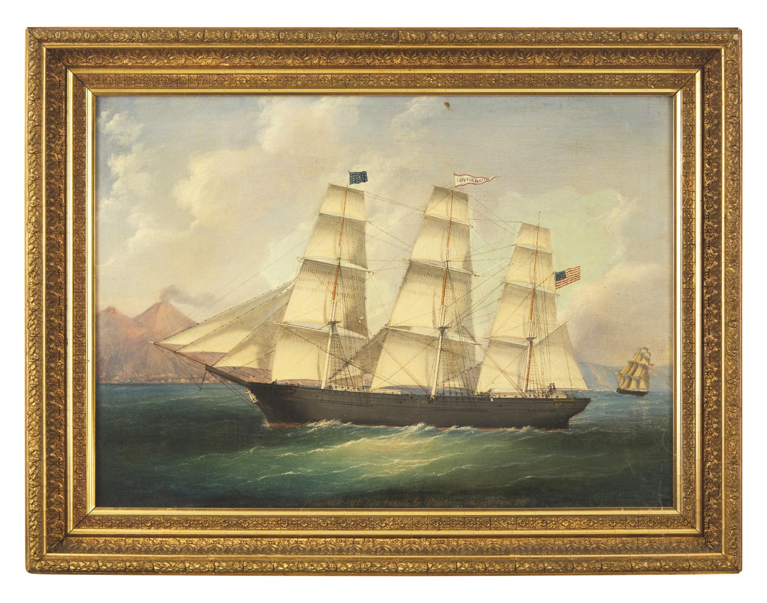 American School 19th Century, Portrait of the Ship Louisa Hatch Entering the Harbor of Naples