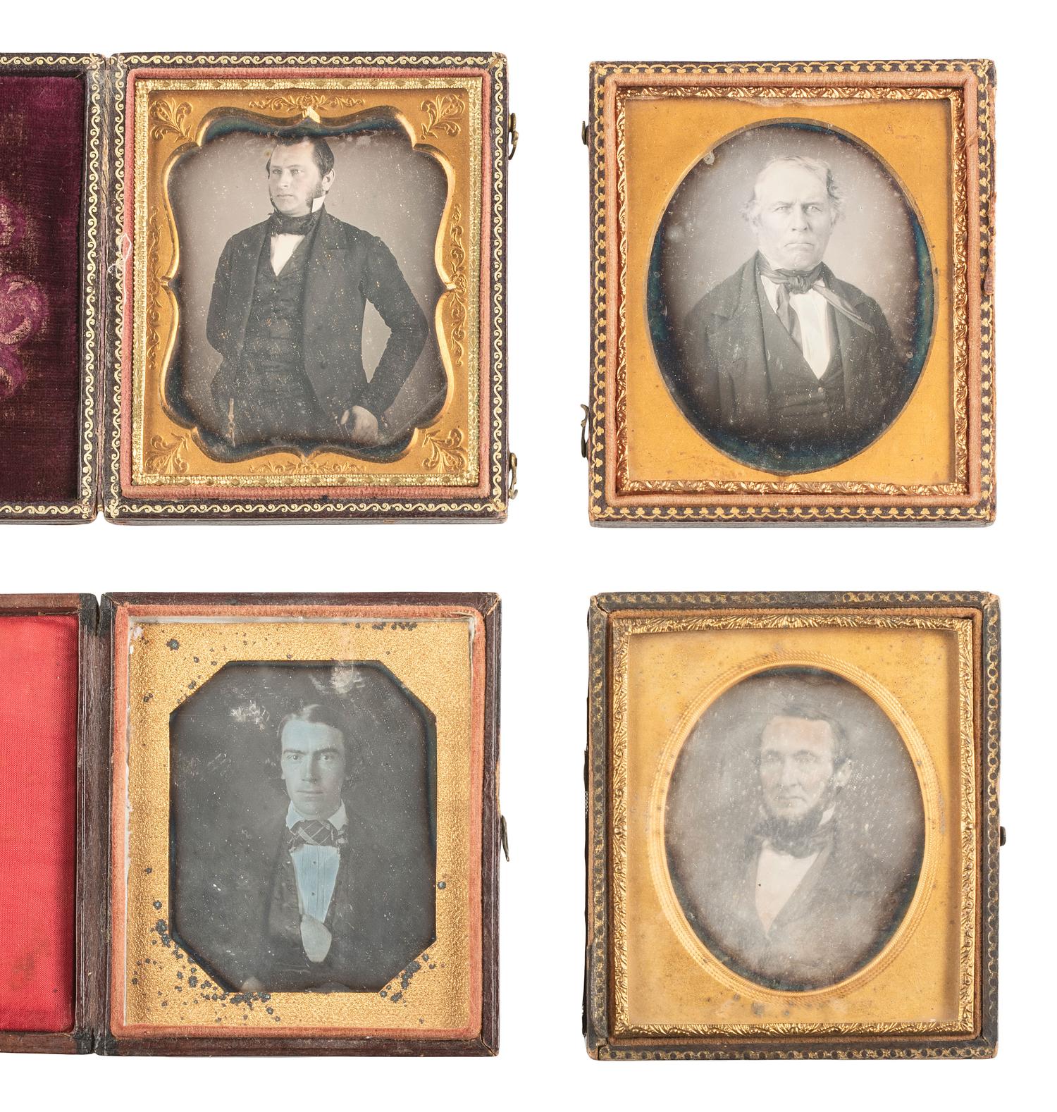 [EARLY PHOTOGRAPHY]. 20 sixth plate daguerreotypes of men with stern, serious, or striking expressions.