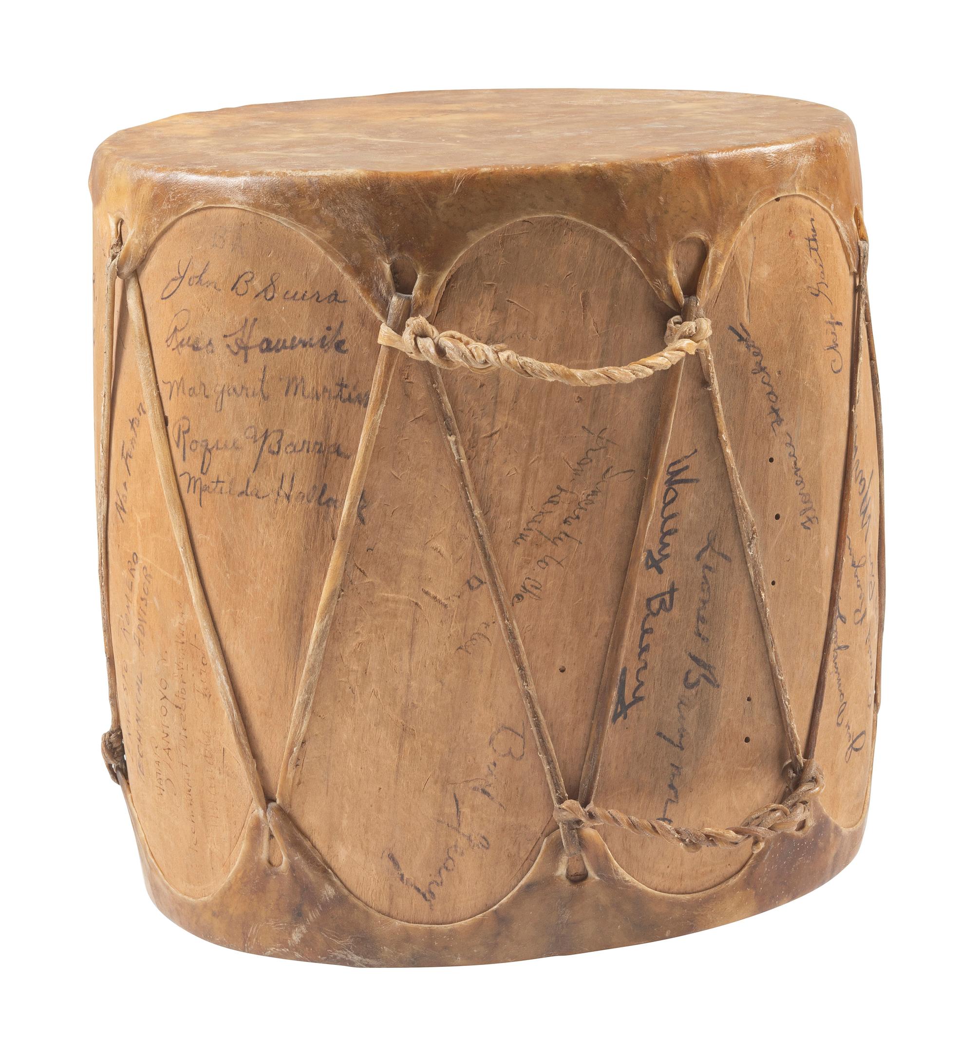 REAGAN, Ronald (1911-2004). Prop drum likely from the feature film The Bad Man , signed by the cast and crew, including Ronald Reagan.